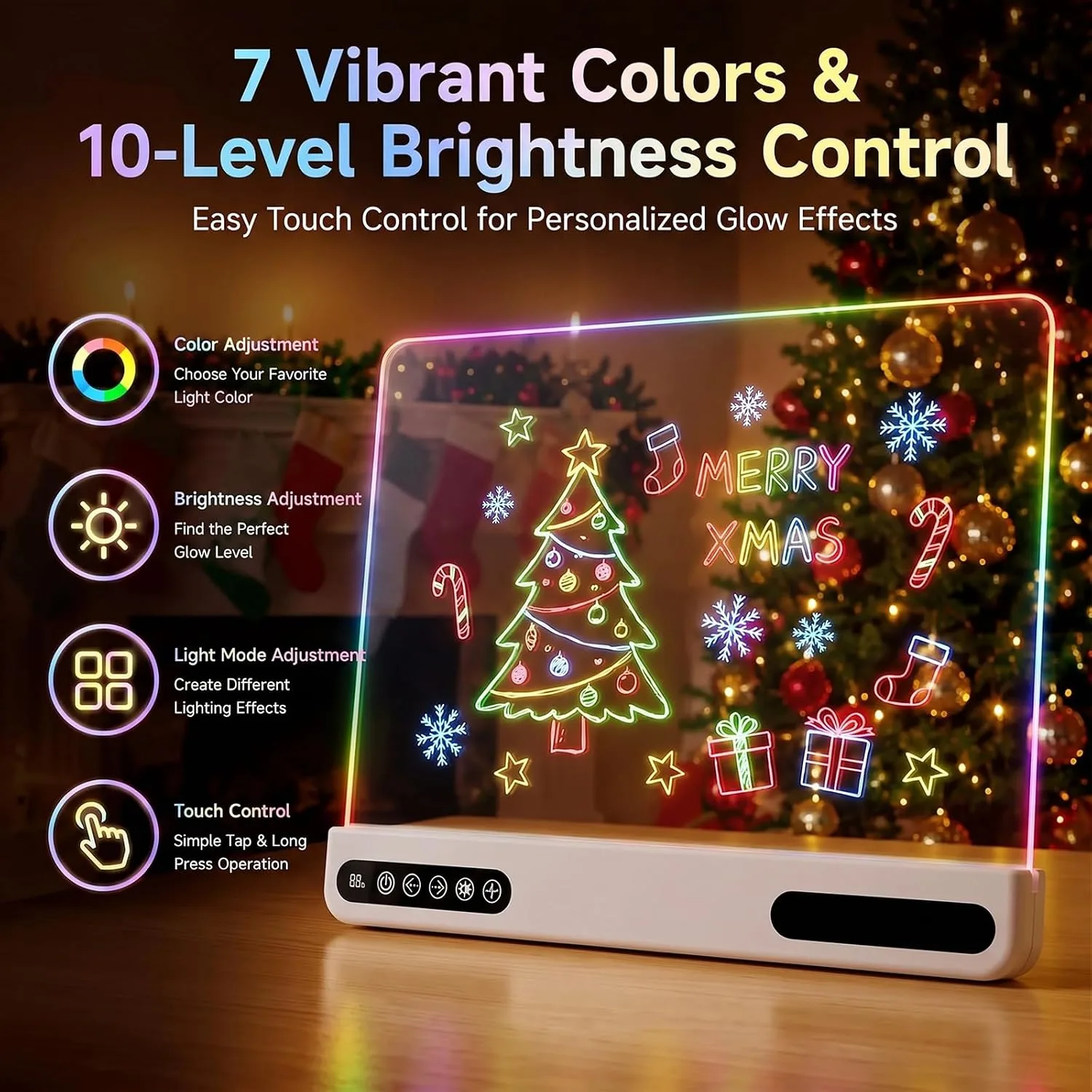 LED Drawing Board for Kids, 16" Light Up Doodle Board with 7 Colors & 10 Light Modes, Rechargeable Drawing Tablet Including 12 Markers & Tracing Cards, Birthday Christmas Gift for Boys and Girls