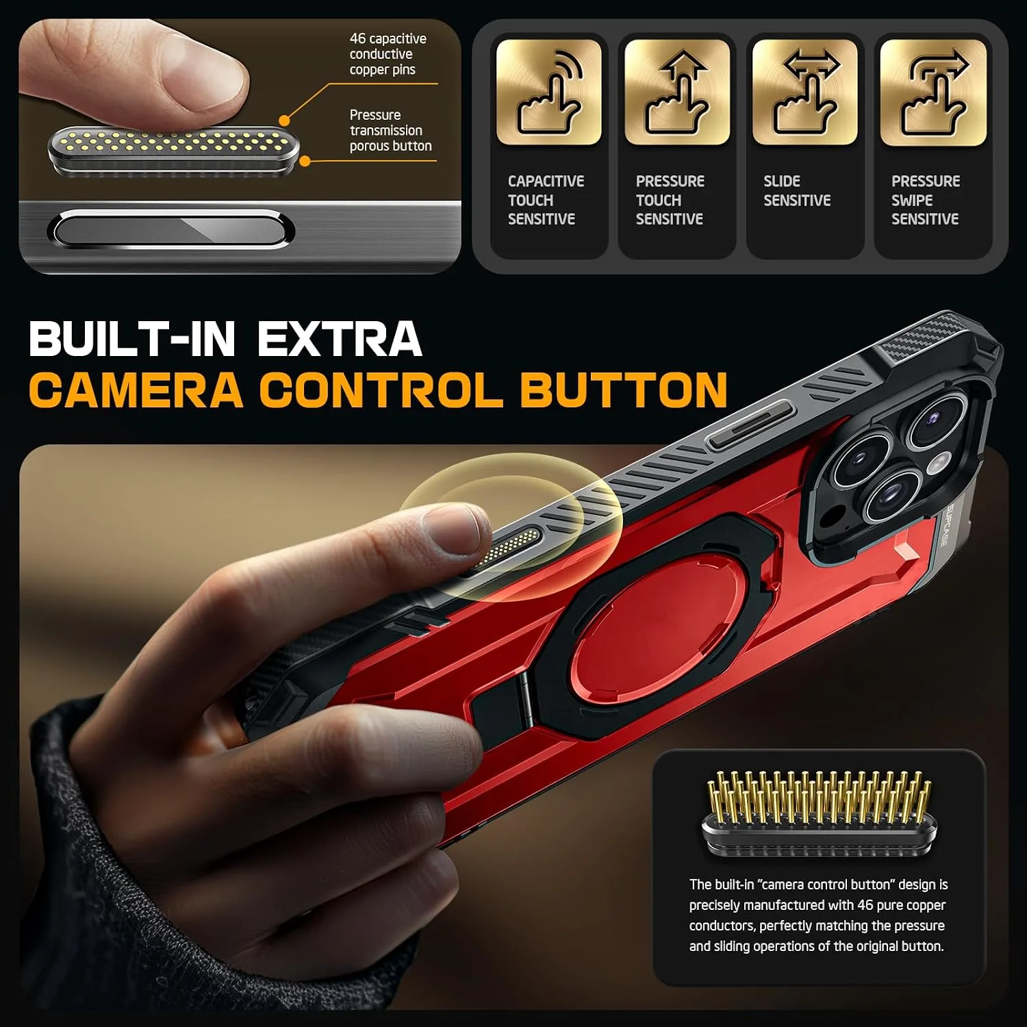SUPCASE for iPhone 16 Pro Case with Camera Control Capture Button, Red