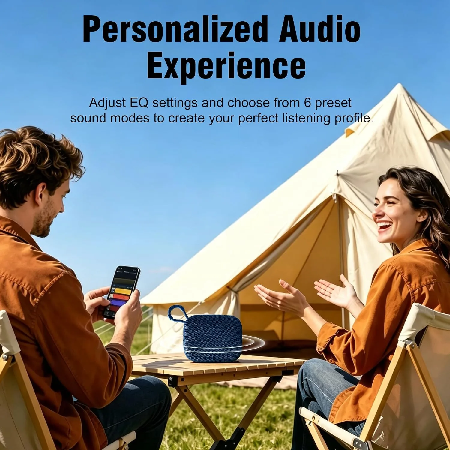 Defunc BEAT5 Bluetooth Speaker, Swedish Scandinavian Design, Bluetooth 6.0 Portable Speaker, Compact 5W Sound, AI App, IPX7 Waterproof, Ultra-Light, Blue