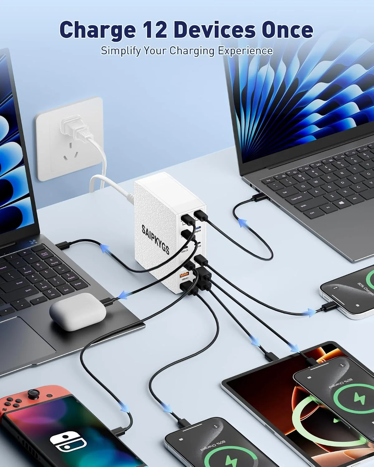 1000W USB Charging Station,12-Port USB C Charger Block with Dual 100W PD