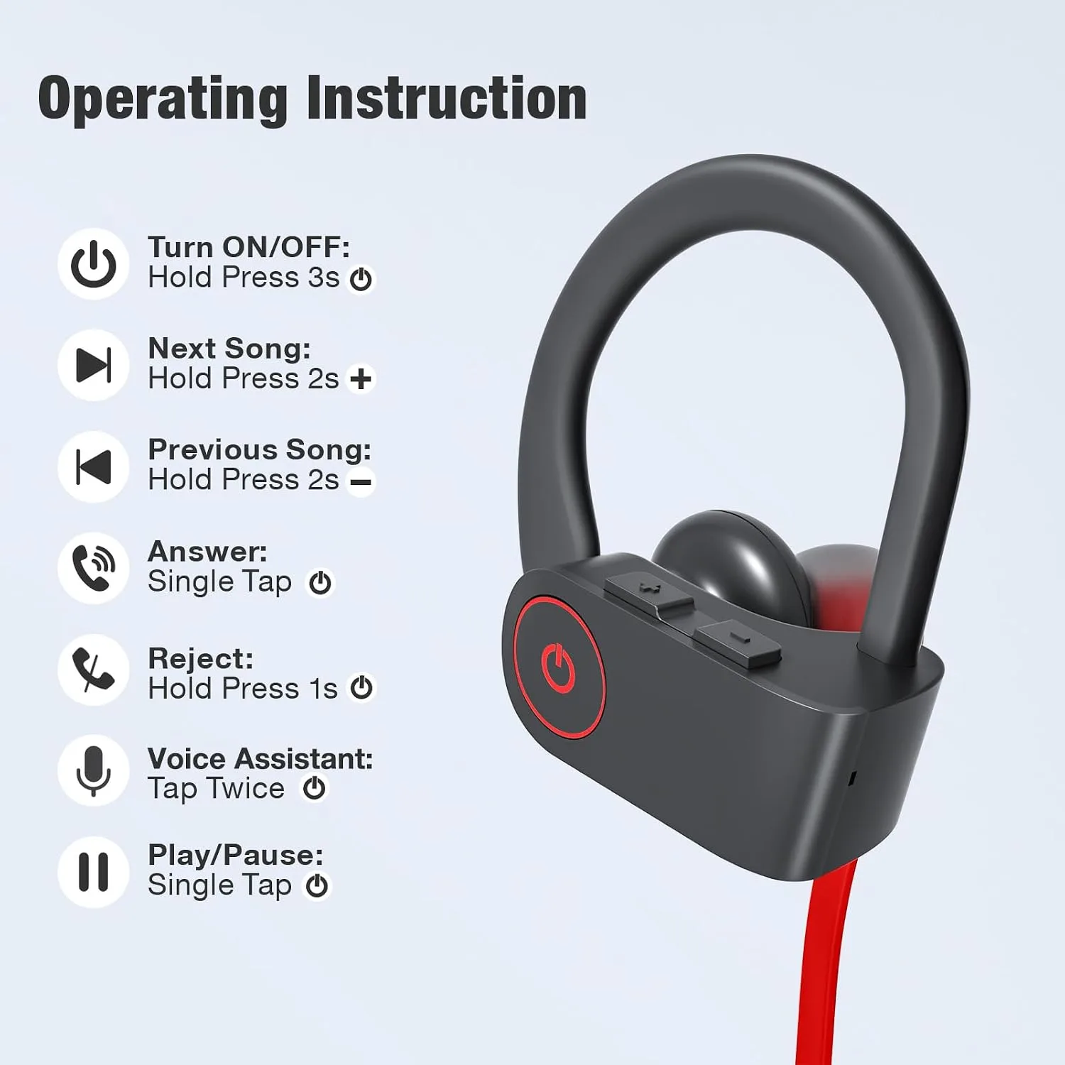 JOYWISE Bluetooth Headphones Wireless Earbuds 16H Playtime Wireless Headphones IPX7 Waterproof Bluetooth 5.3 Running Ear Buds with Mic Stereo in Ear Earphones Sound Isolation for Workout, Sports Red