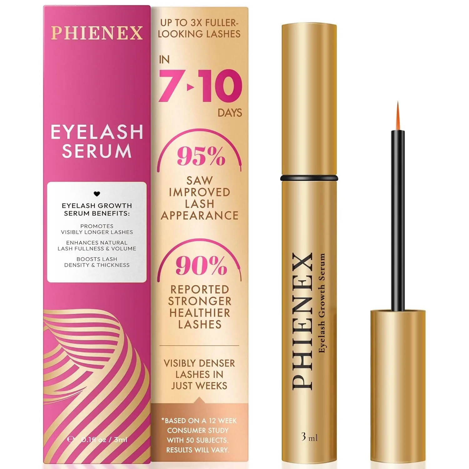 Phienex 2026 New Version Lash Serum for Eyelash Growth– 7-Day Visible Results, Vegan & Hormone-Free, Botanical Peptide Complex for Longer, Fuller & Thicker Lashes –Gentle for Sensitive Eyes(Cranberry)