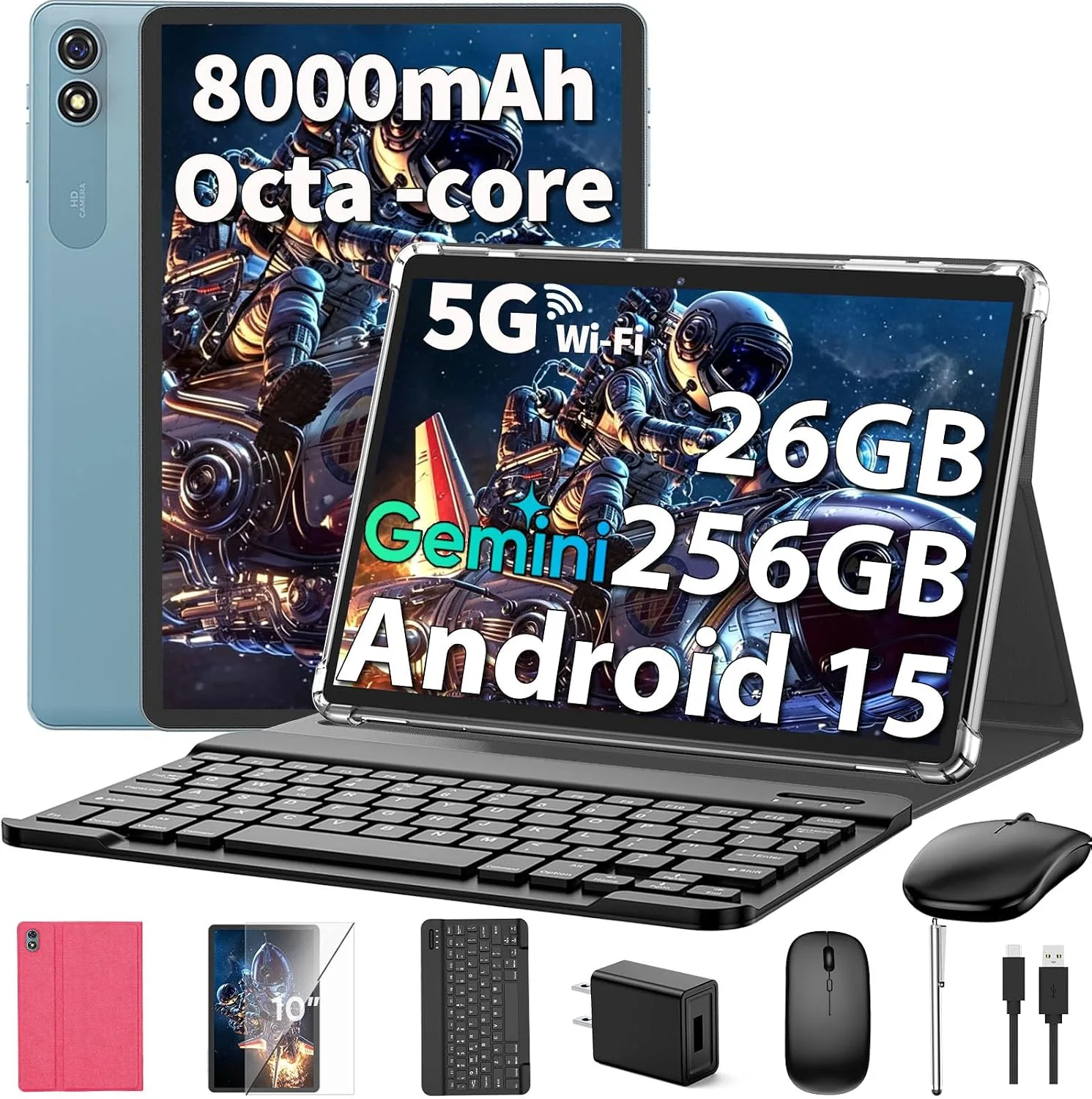 Android 15 Tablet 10 Inch, 2026 Tablet with Keyboard, 24GB+256GB+2TB Expand