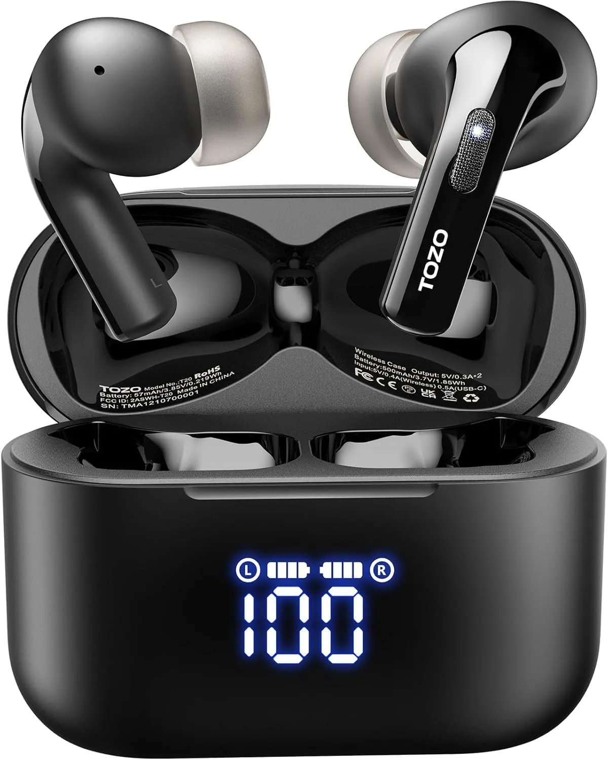 TOZO T20 Wireless Earbuds 97H Playtime, Wireless Charging LED Display Case