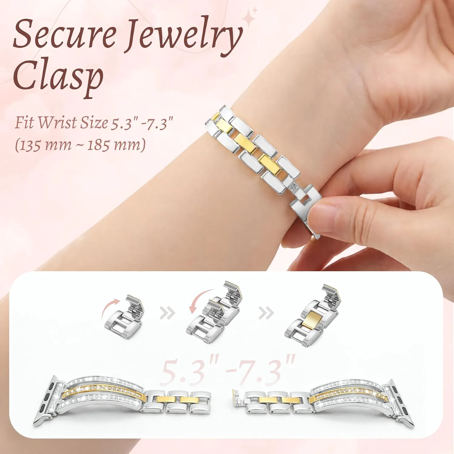 Newlibery Women Silver Gold Bling Metal Bracelet Band for Apple Watch