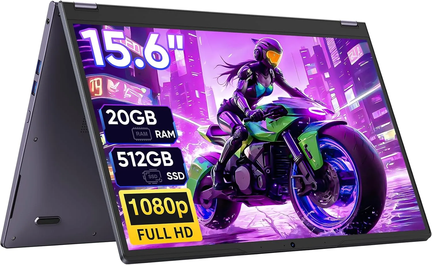 15.6" 2-in-1 Laptop/Tablet, 360° Flip FHD Touchscreen, Intel Core m3-8100Y up to 3.4GHz, 20GB RAM 512GB SSD, Win11, Deep Purple for Student Note-Taking, Design, Entertainment