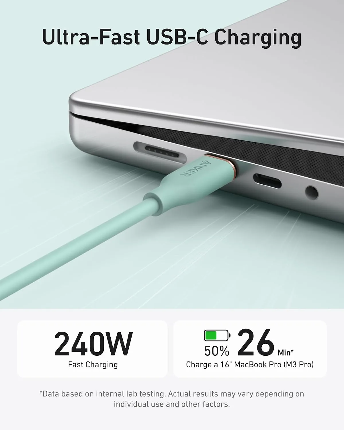 Anker USB C Cable, 240W Type C Fast Charging Cord (1-Pack, 6 ft, Green)