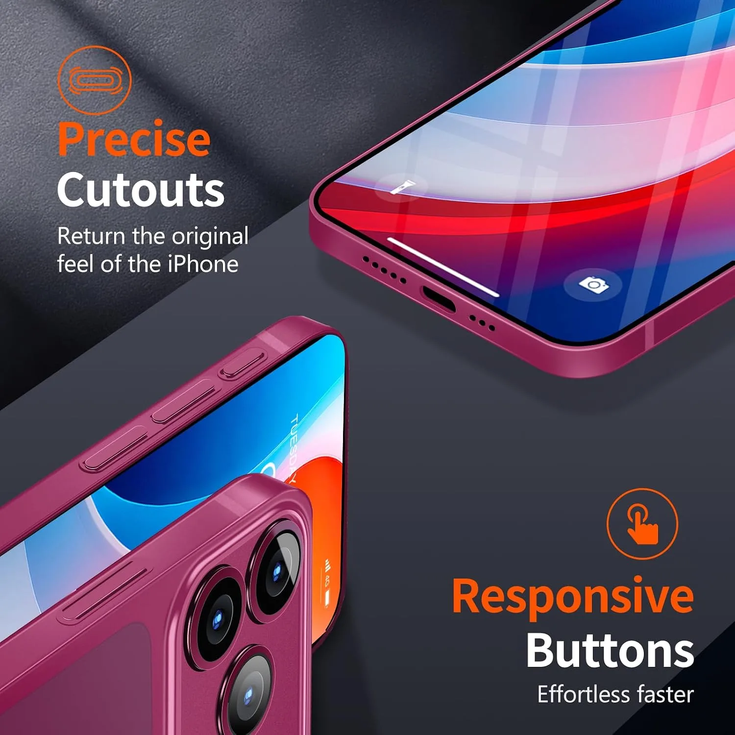 for iPhone 18 Pro Slim Case,Paper-Thin Transparent Finish Skin Back Case [Non Yellowing] Ultra Protective Cover with Camera Protection 6.3 Inch (Wine Red)