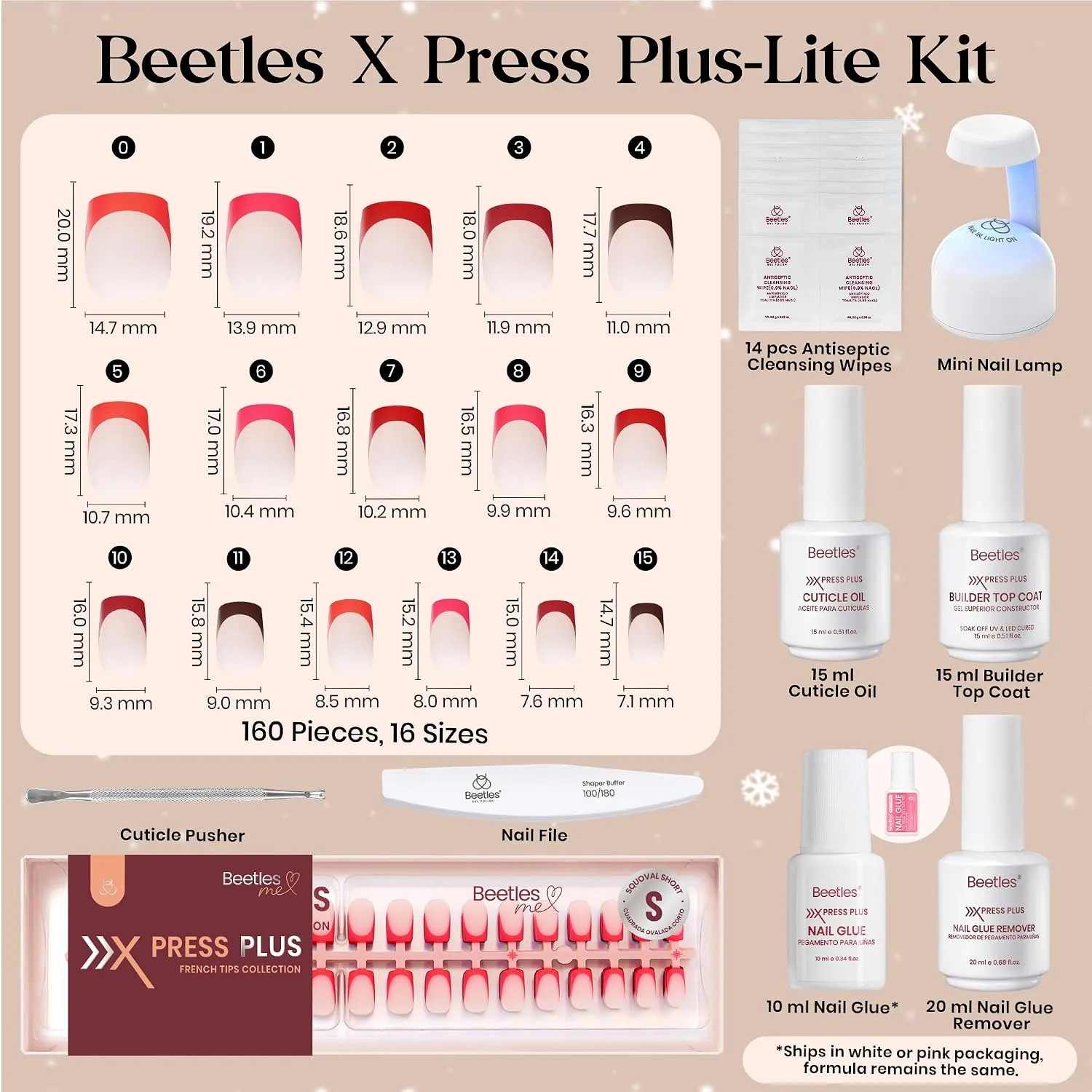 Beetles Red French Tip Nails - 5 Colors Press On Nails Short Square