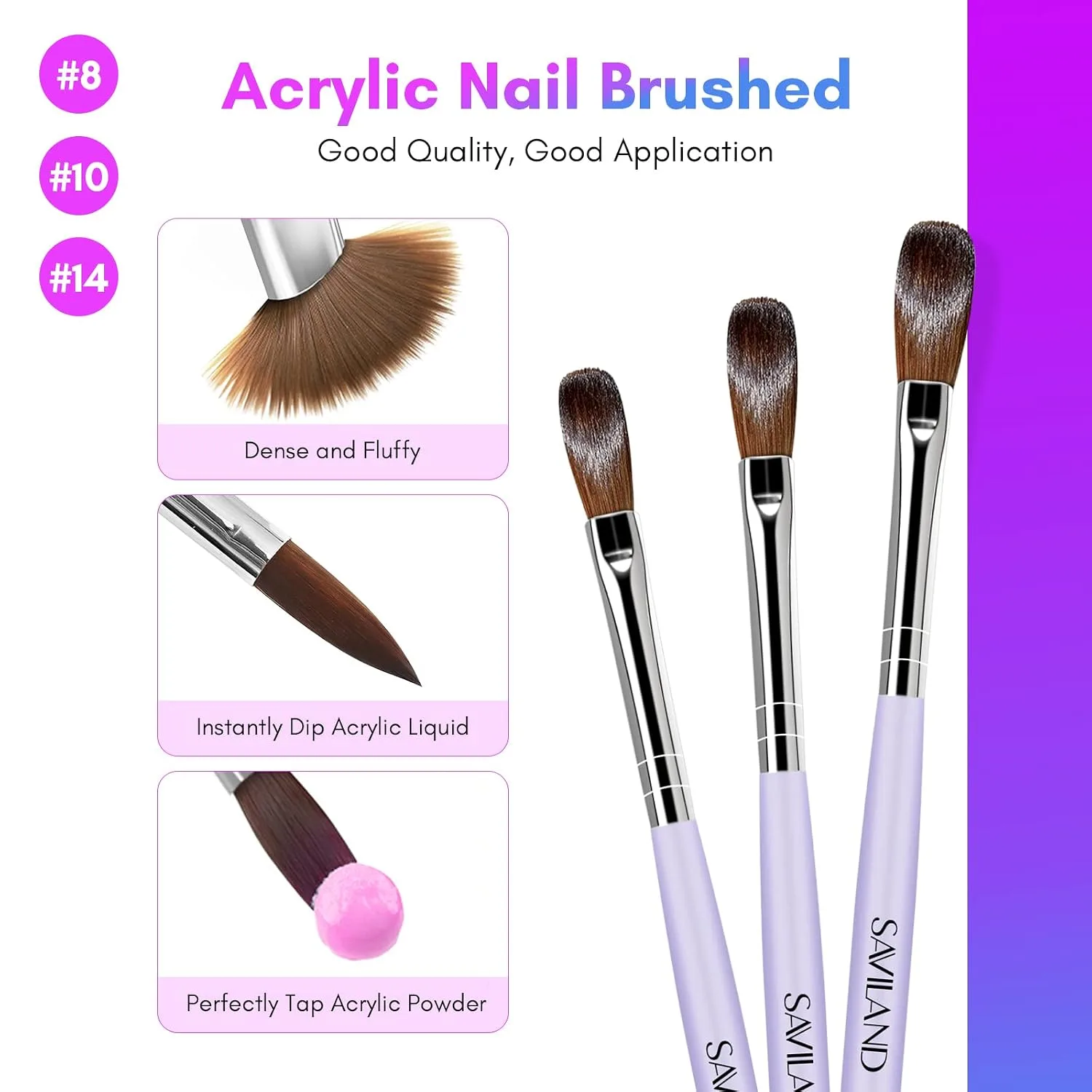 SAVILAND 8.11oz Monomer Acrylic Nail Liquid with 3 Brushes Size（8/10/14)