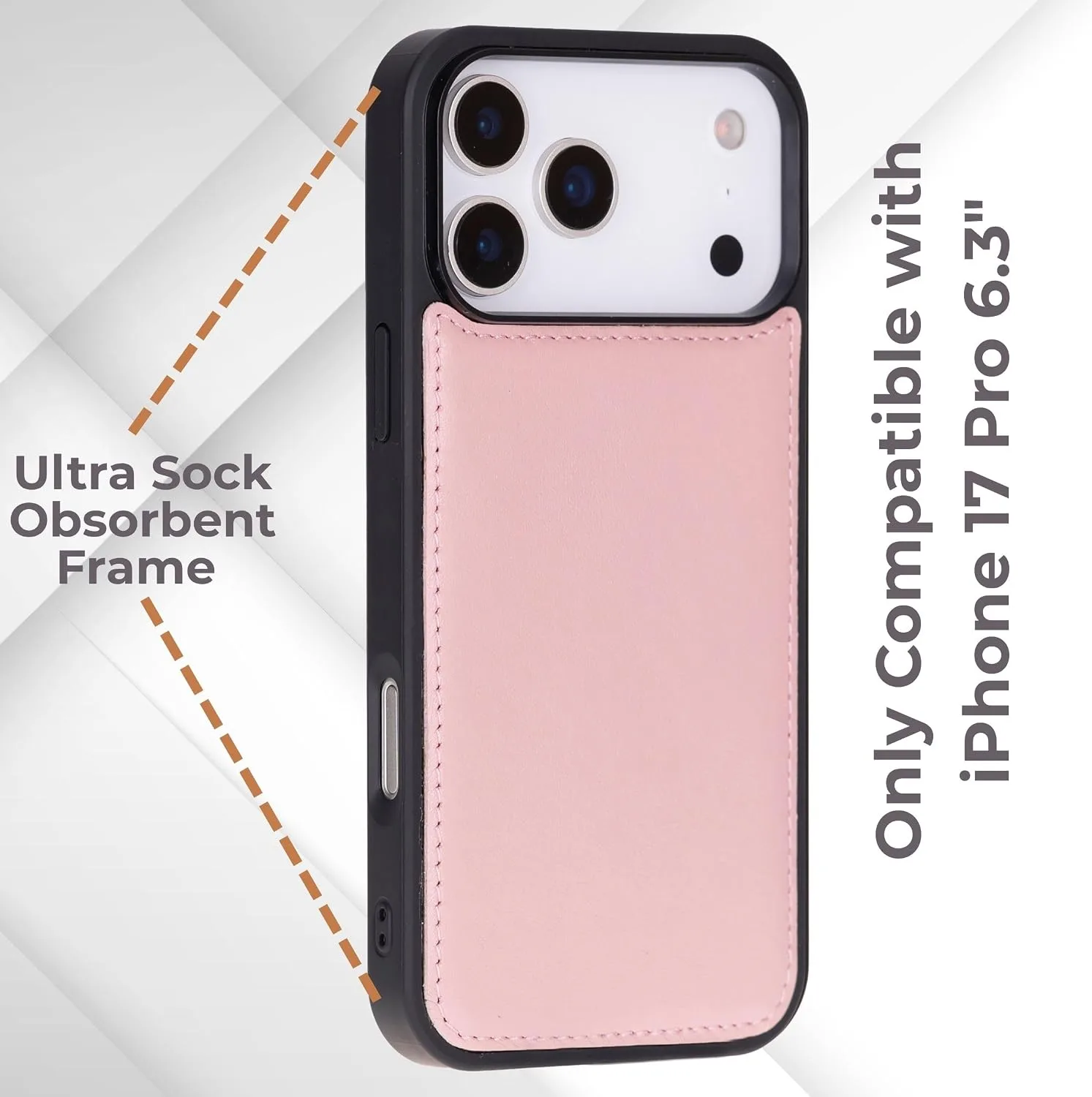 VENOULT Wallet Case for iPhone, Full Grain Genuine Turkish Leather, Magnetic Detachable, RFID 4 Card Slots, Business Style, Compatible with MagSafe (Sweet Pink, iPhone 17 Pro)