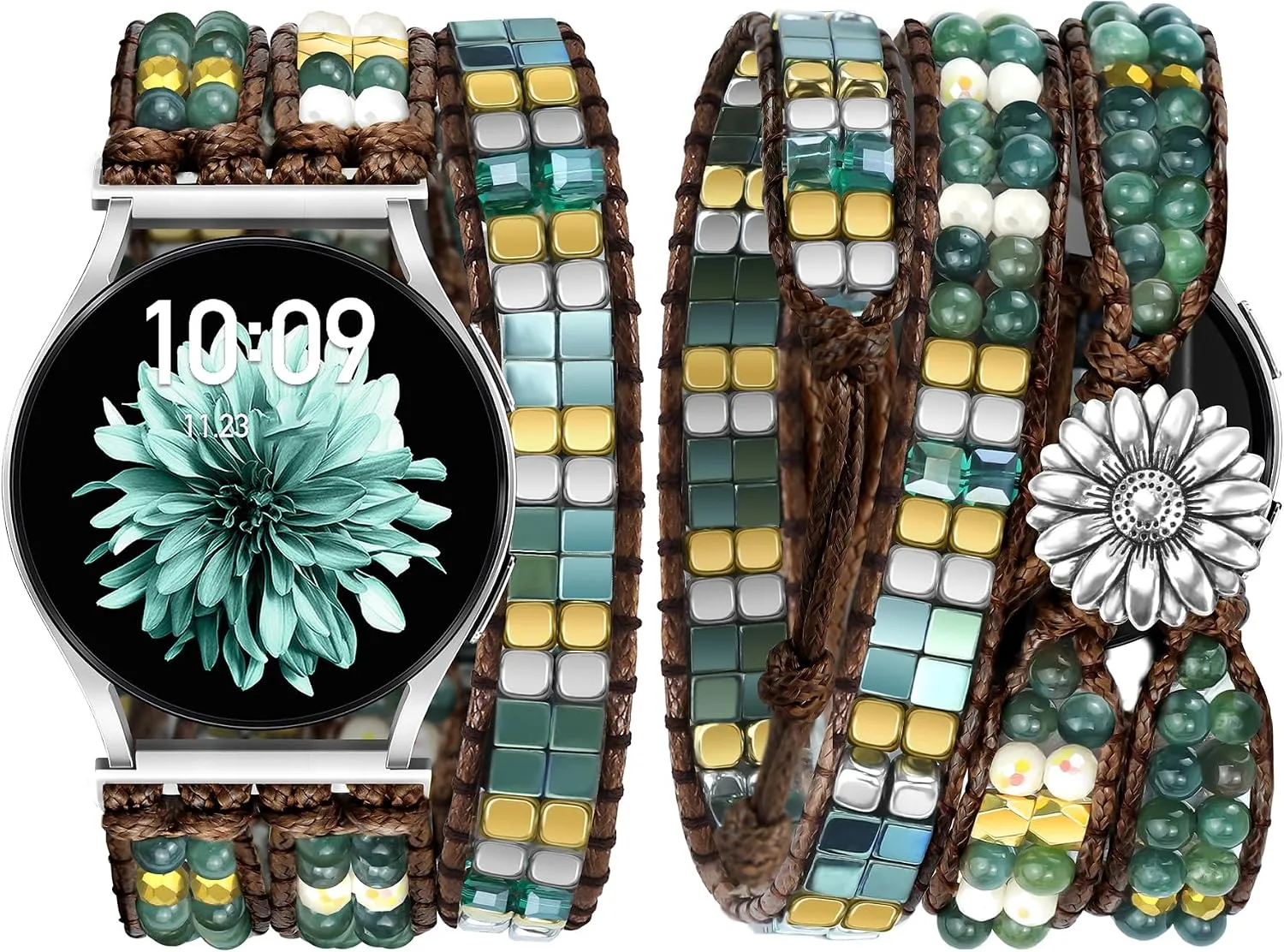JR.DM Boho Beaded Handmade Braided Bracelet Band Women 20mm Compatible with Samsung Galaxy Watch 7/6/5/4/Active 2/4 Classic/6 Classic/5 Pro/FE 40mm 42mm 43mm 44mm 45mm 46mm 47mm