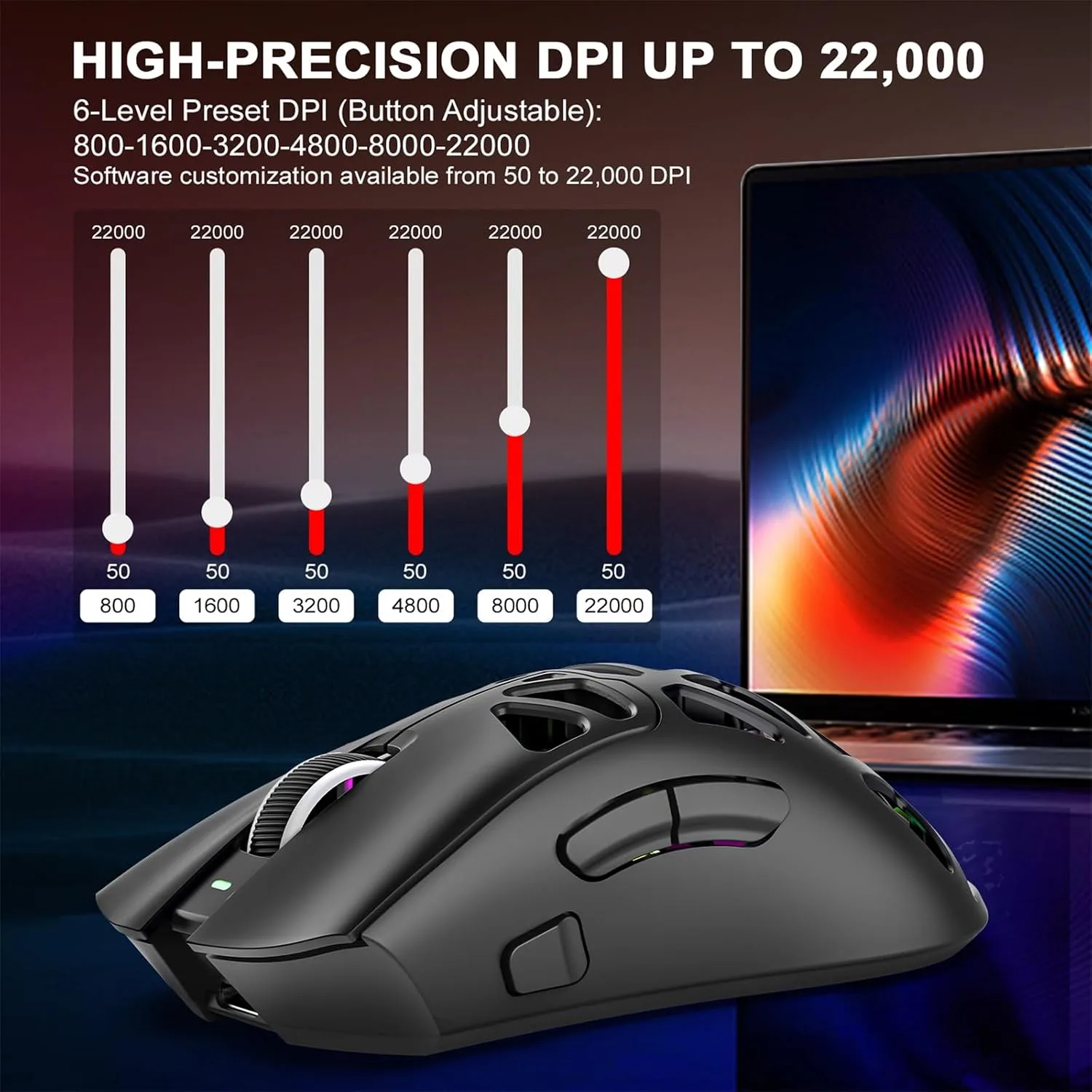 G11 Lightweight Wireless Gaming Mouse for FPS & Competitive Gaming, Tri-Mode Bluetooth 5.1/2.4GHz/USB-C, 22000 DPI RGB Mouse with Programmable Buttons for PC, Laptop & Mac (Black)