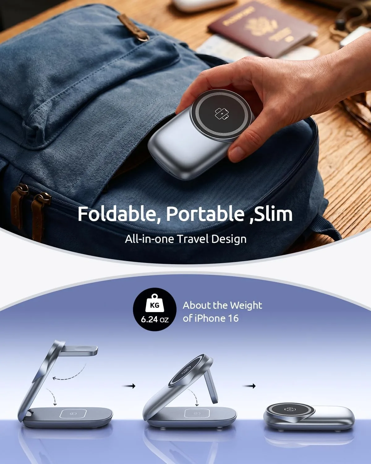 3 in 1 Charging Station, Foldable Magnetic Travel Wireless Charger