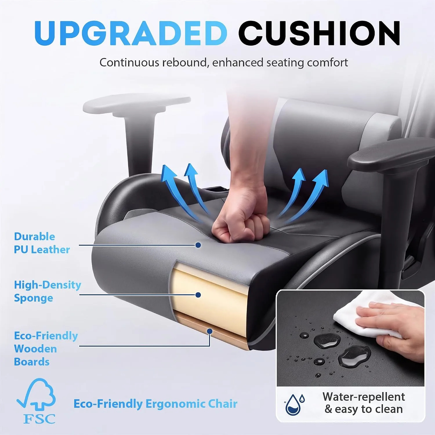 Homall Gaming Chair, Office Chair High Back Computer Chair Leather Desk Chair Racing Executive Ergonomic Adjustable Swivel Task Chair with Headrest and Lumbar Support (Grey)