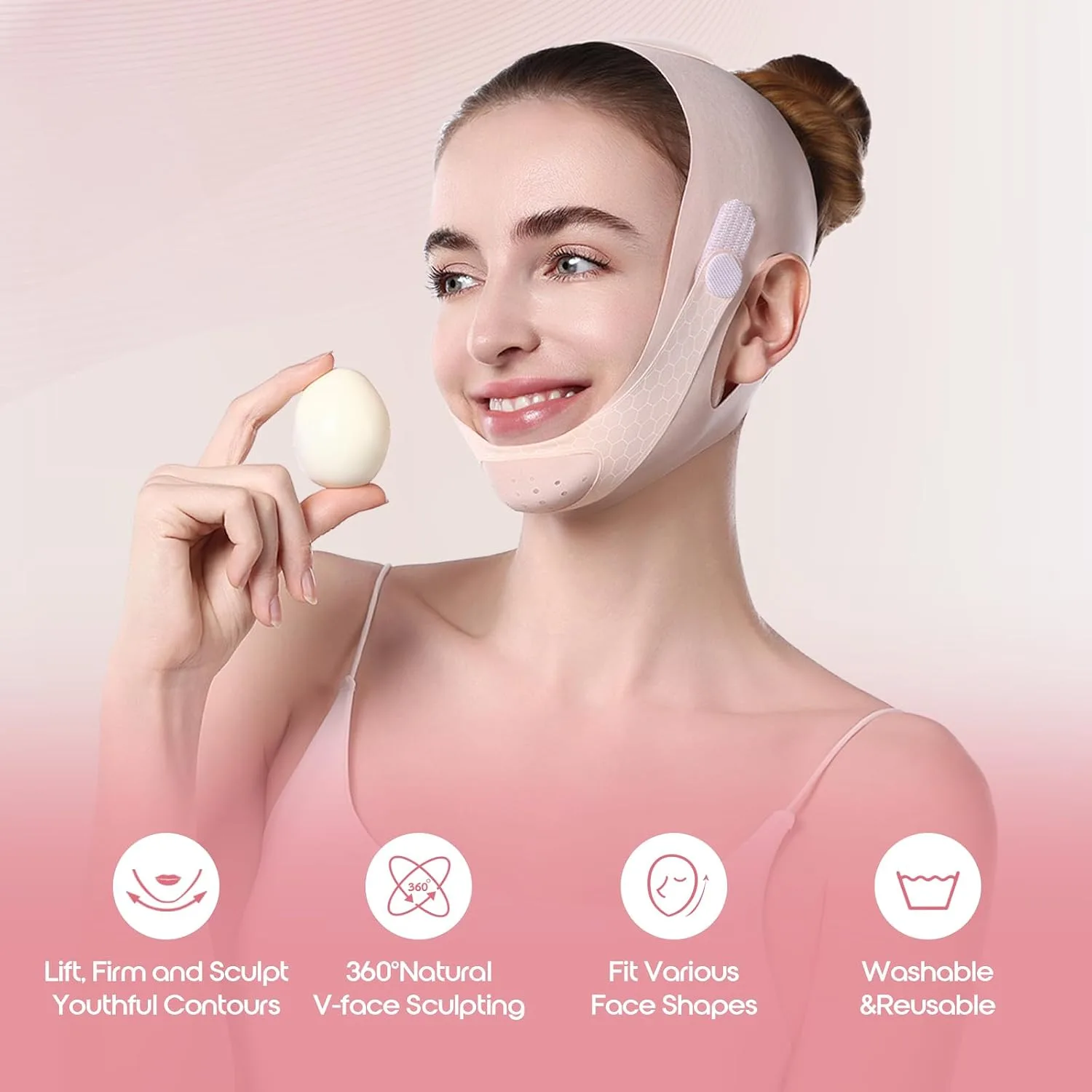Chin Strap for Sleeping, Double Chin Strap, Chin Lifting Mask, V Line Lifting Mask, Double Chin Mask & Face Slimming Mask, Breathable Face Lifter & V Line Mask, Reusable Vline Face Lifting Mask, Pink