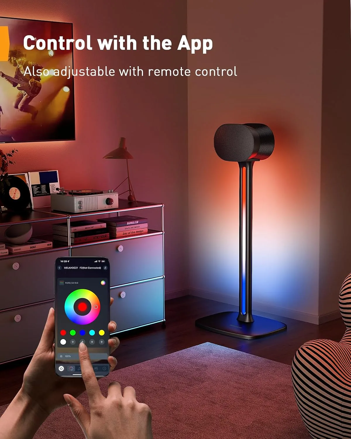 Perlegear Speaker Stands Pair Sonicbeam™ with RGB Lighting, Holds to 22 lbs