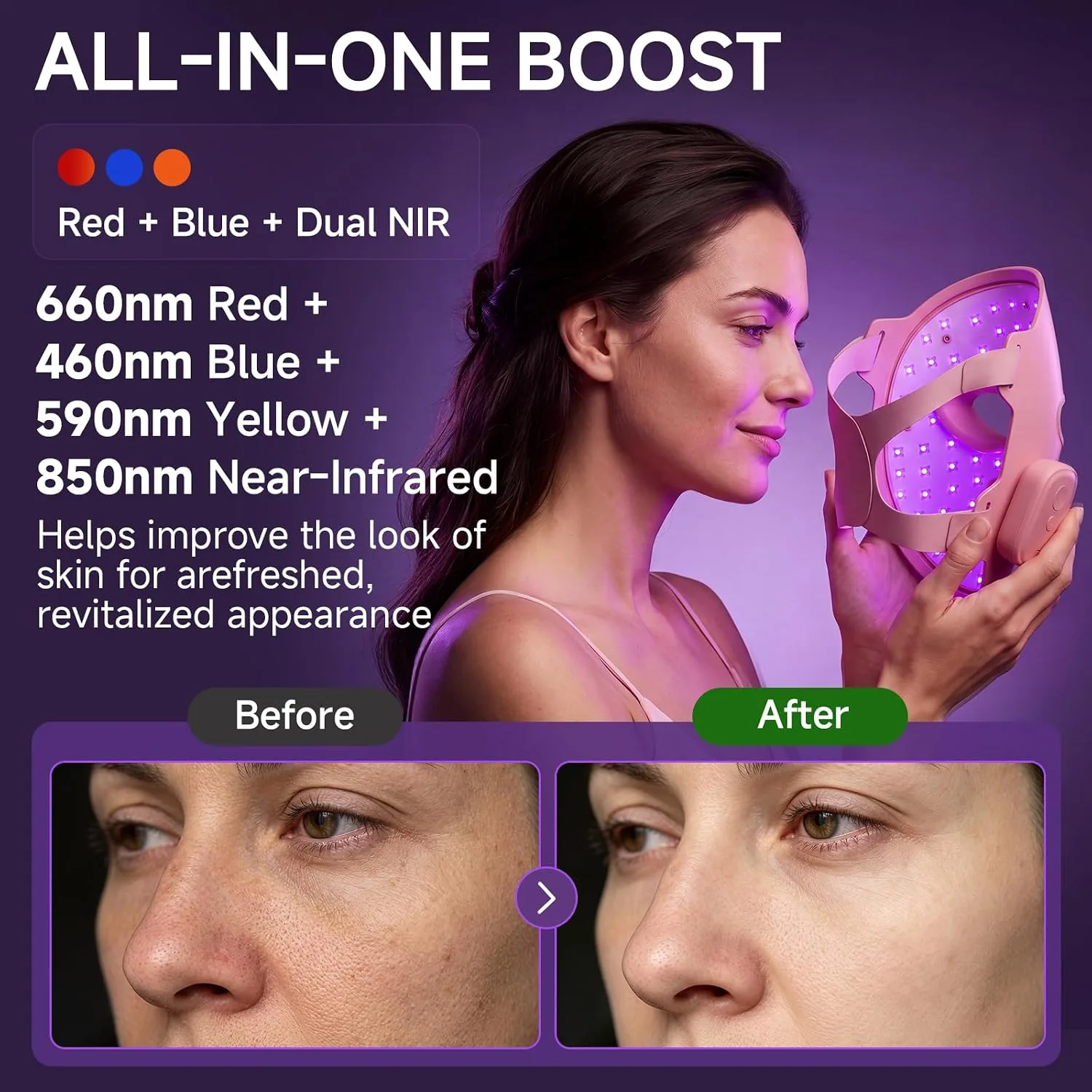 Red Light Therapy for Face 4-Mode LED Mask 336 LEDs Wireless Remote Pink