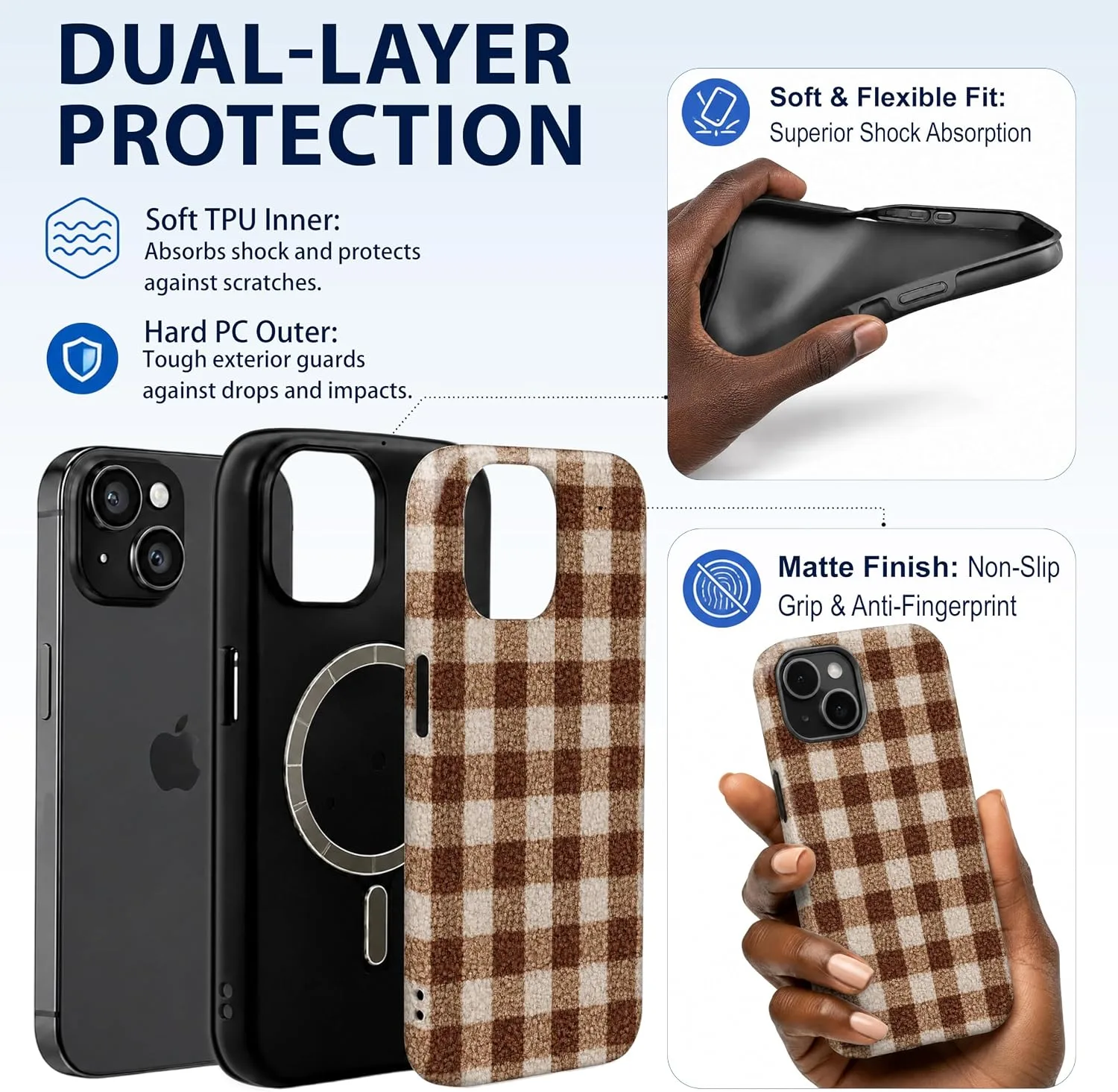 Magnetic for iPhone 15 Plus Chic Fall Brown Gingham Phone Case