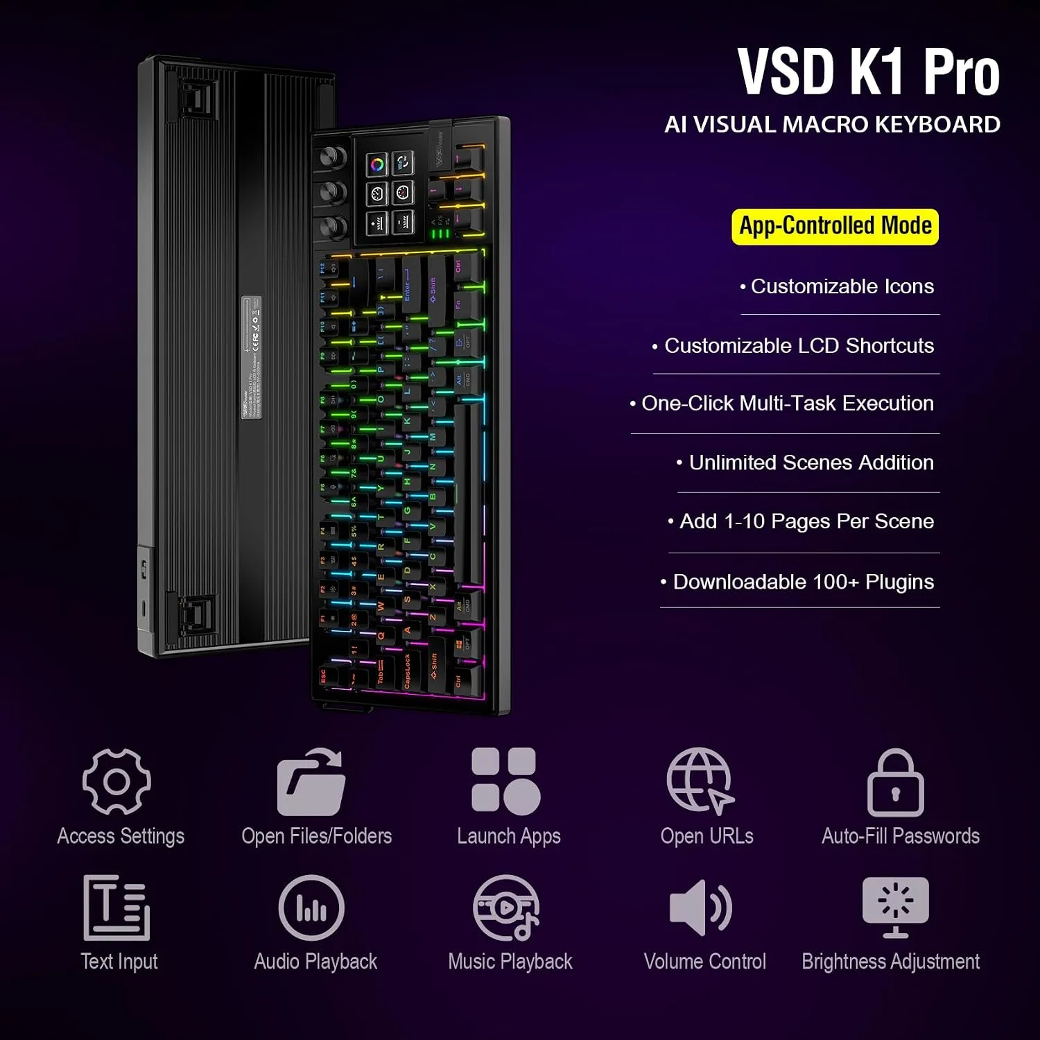 VSD K1 Pro 87‑Key Macro Mechanical Keyboard with Integrated Streaming Deck