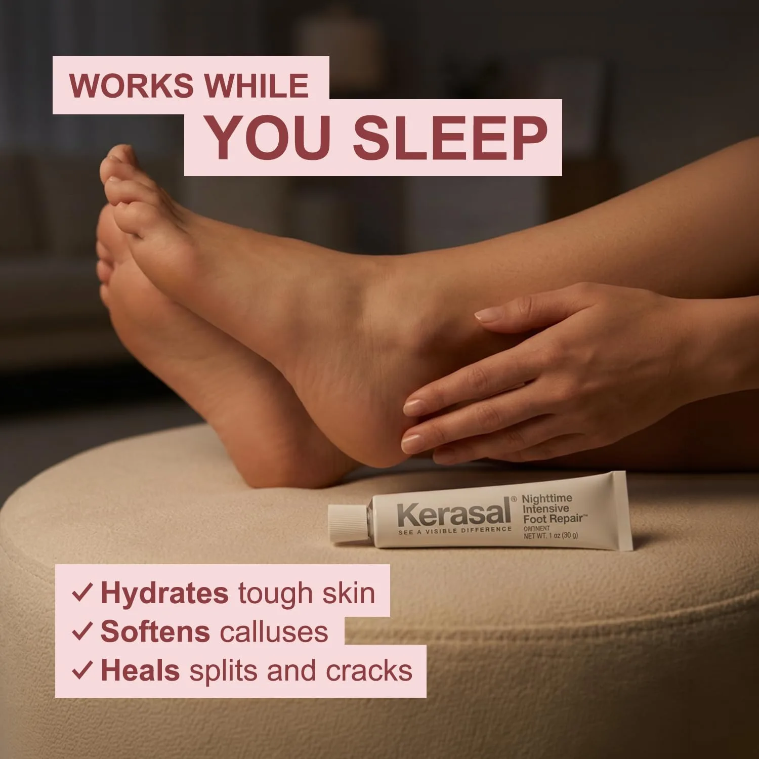 Kerasal Nighttime Intensive Foot Repair,Smooth Cracked Heels, Ointment, 1oz