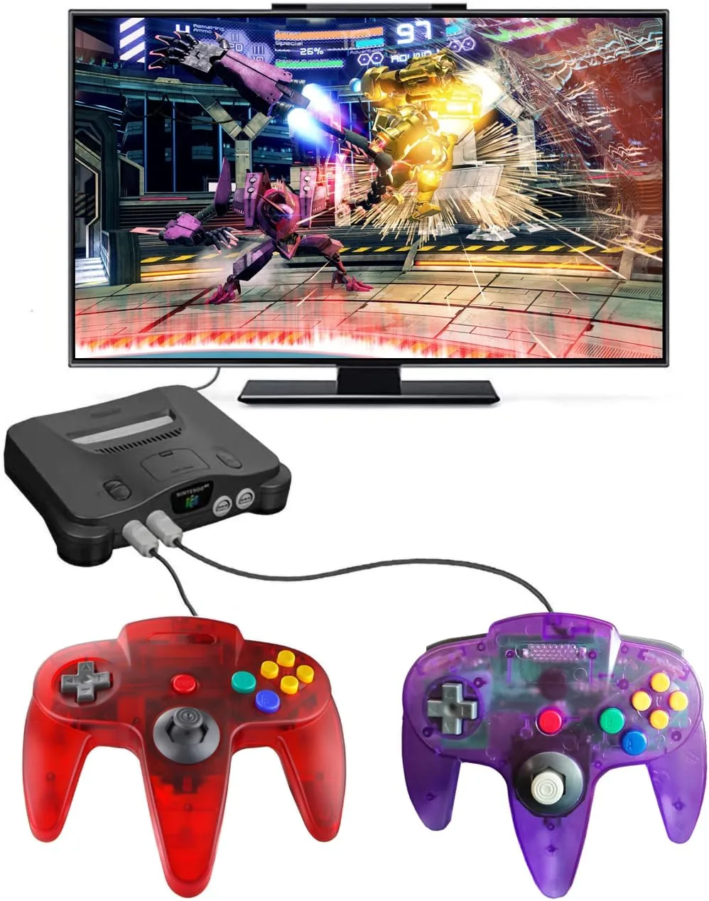 ZeroStory Classic N64 Controller, Wired N64 Controller Upgraded Joystick for N64 Video Game Console (Transparent Red and Transparent Purple)