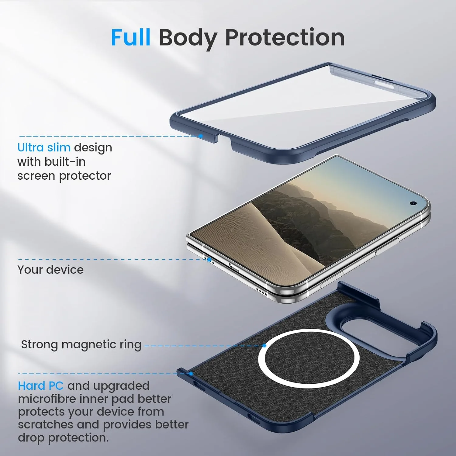 Ruky for iPhone Duo Slim Case, with Screen Protector, Blue