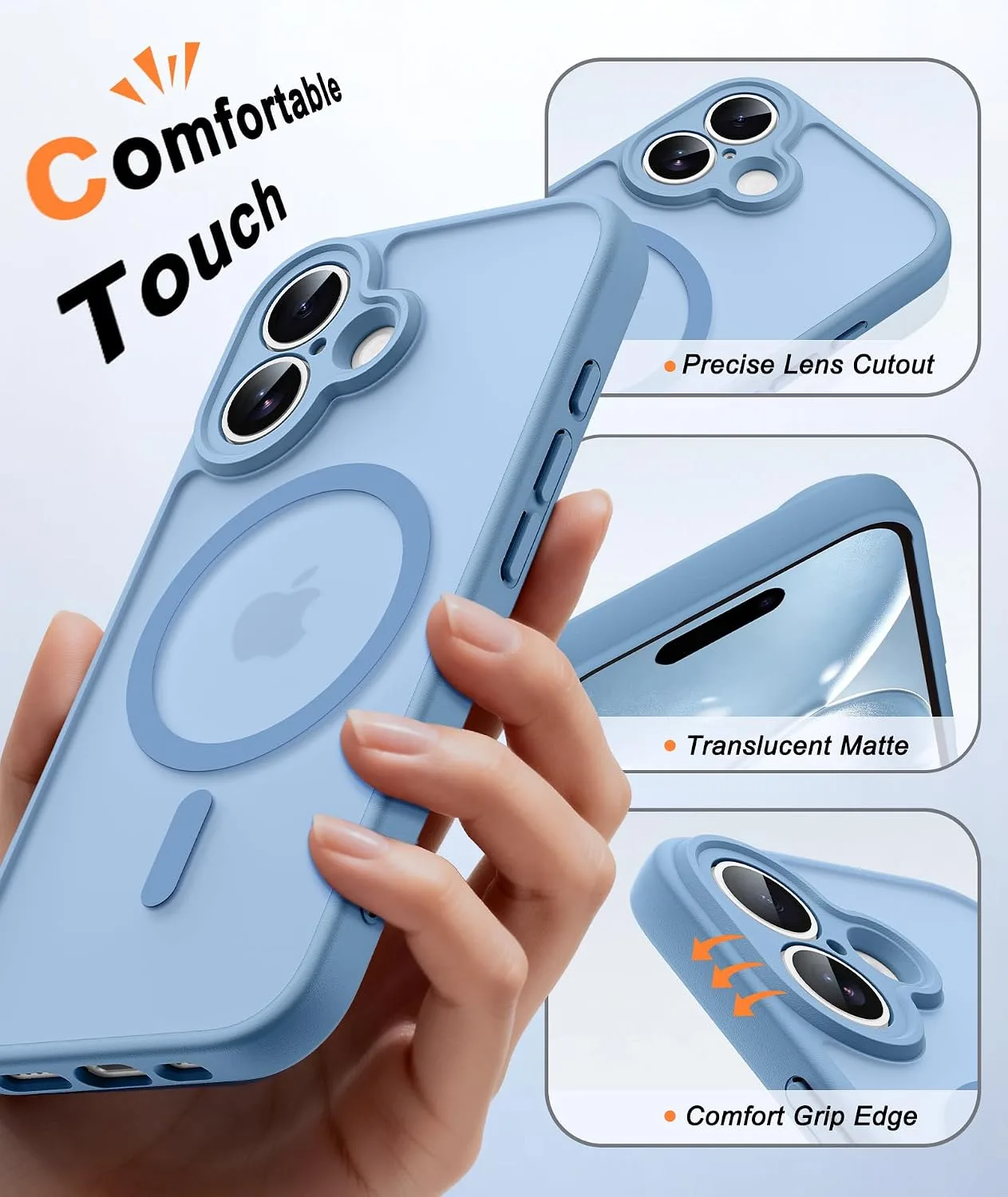 FNTCASE for iPhone 16 Case Fit for MagSafe Light Blue