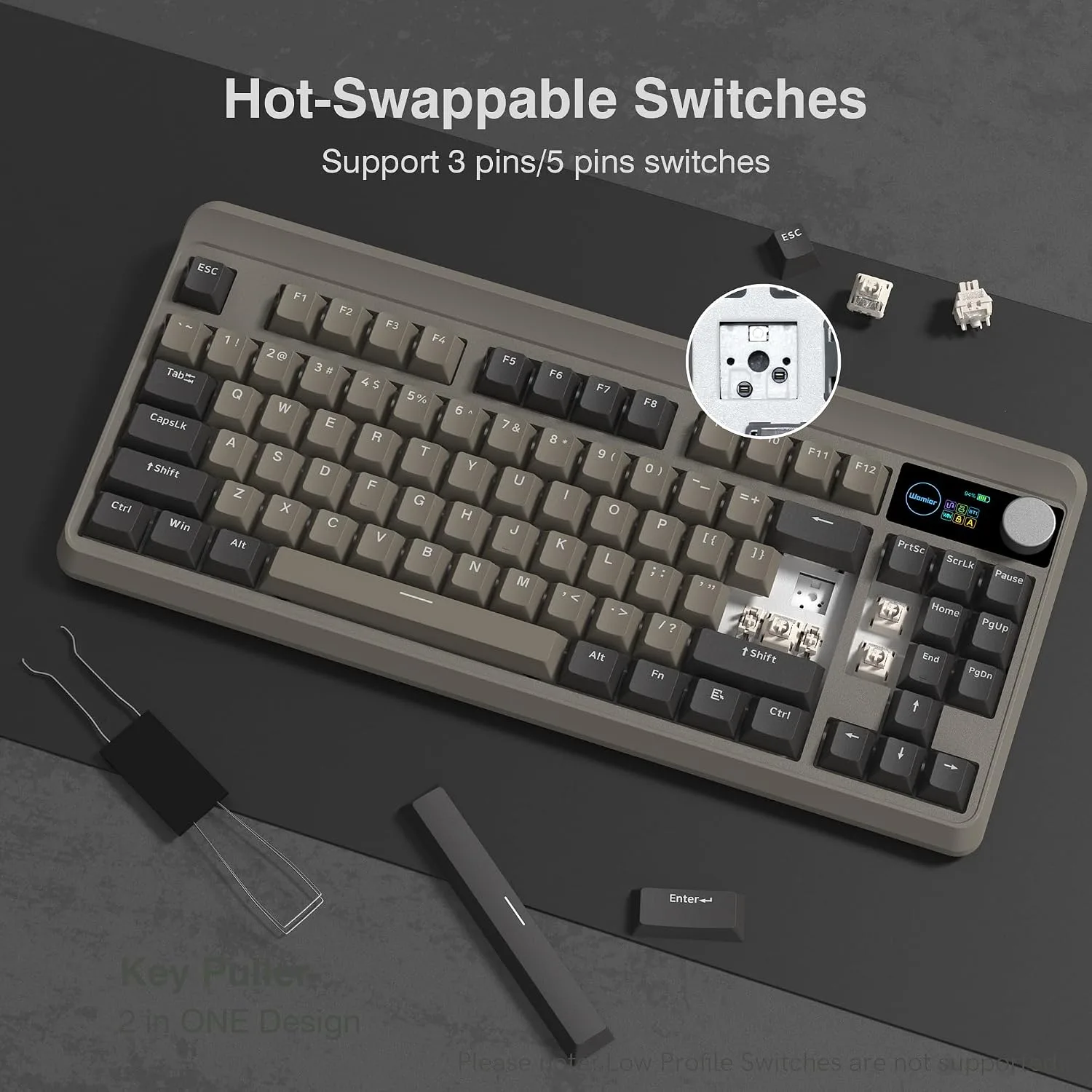 Womier Retro 75% Wireless Bluetooth Keyboard with Smart Display & Knob