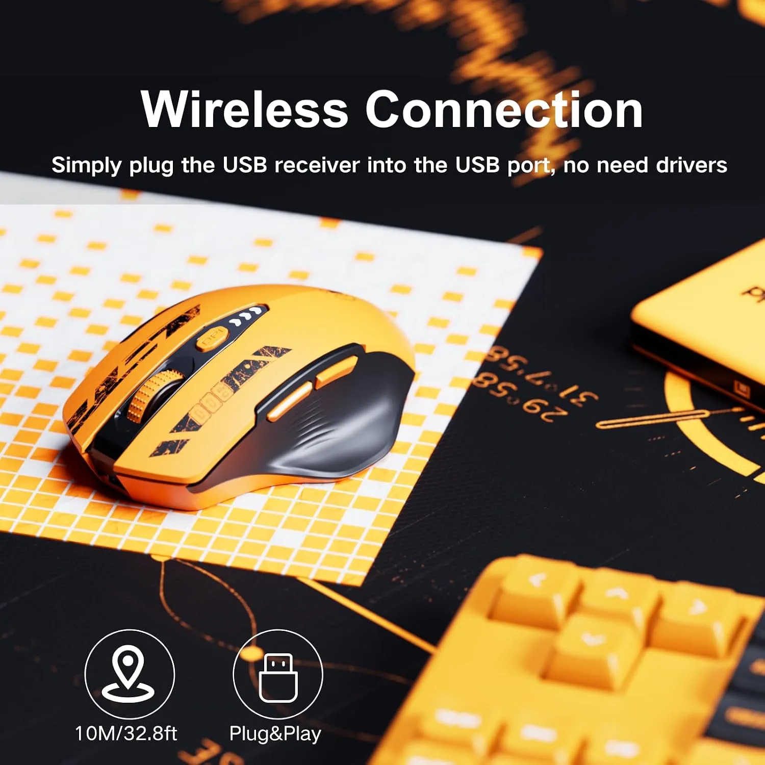 Uineer Wireless Mouse, 2.4GHz Rechargeable Computer Mouse, Battery Display