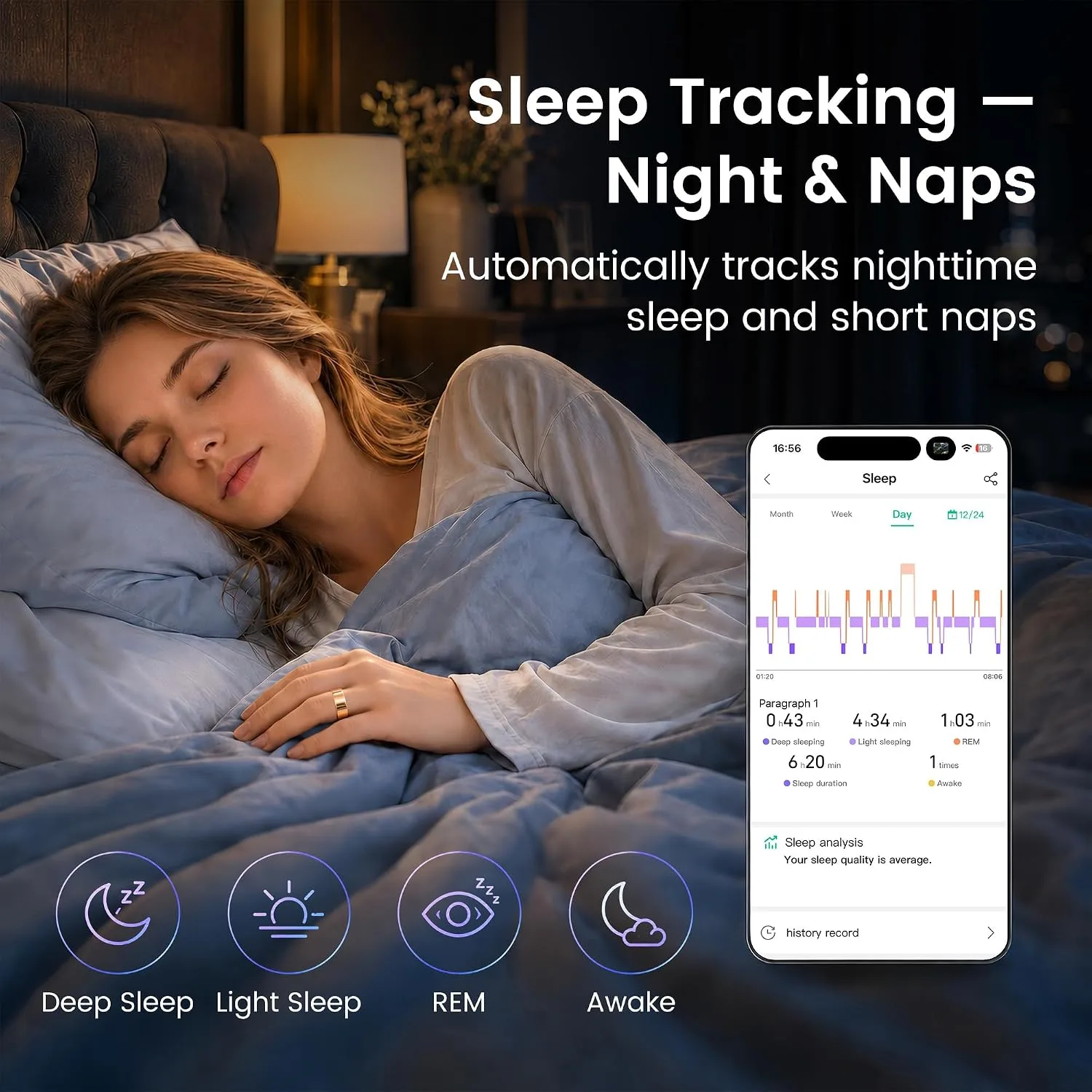 Smart Ring for Women & Men, Sleep & Fitness Tracker (Rose Gold, 6)