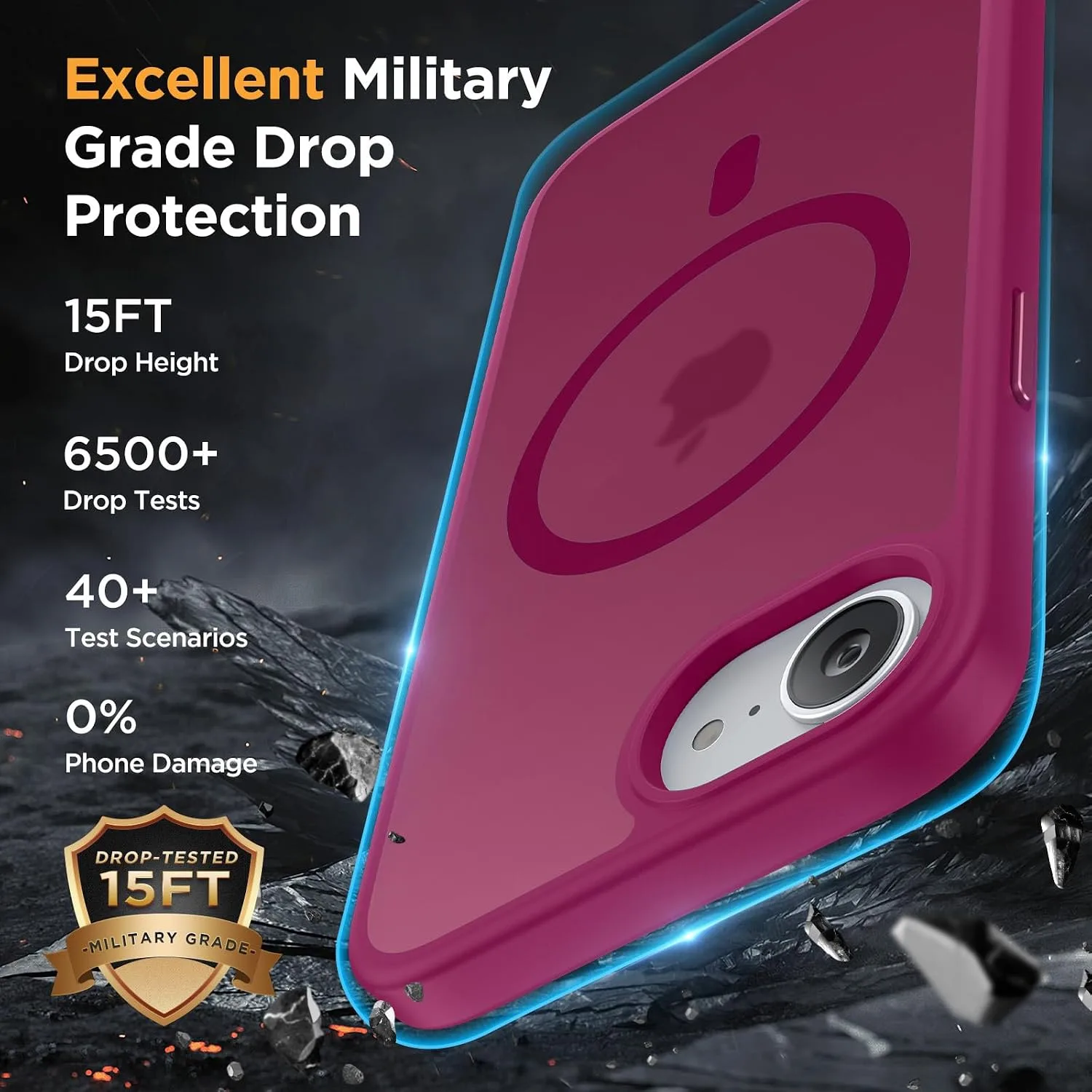 Miracase for iPhone 16e case & iPhone 17e Case for MagSafe [with 2×9H+ Screen Protectors] TOP Military-Grade Protection Shockproof with Velvet Touch for iPhone 16e/17e Phone Case 6.1", Matte Wine Red
