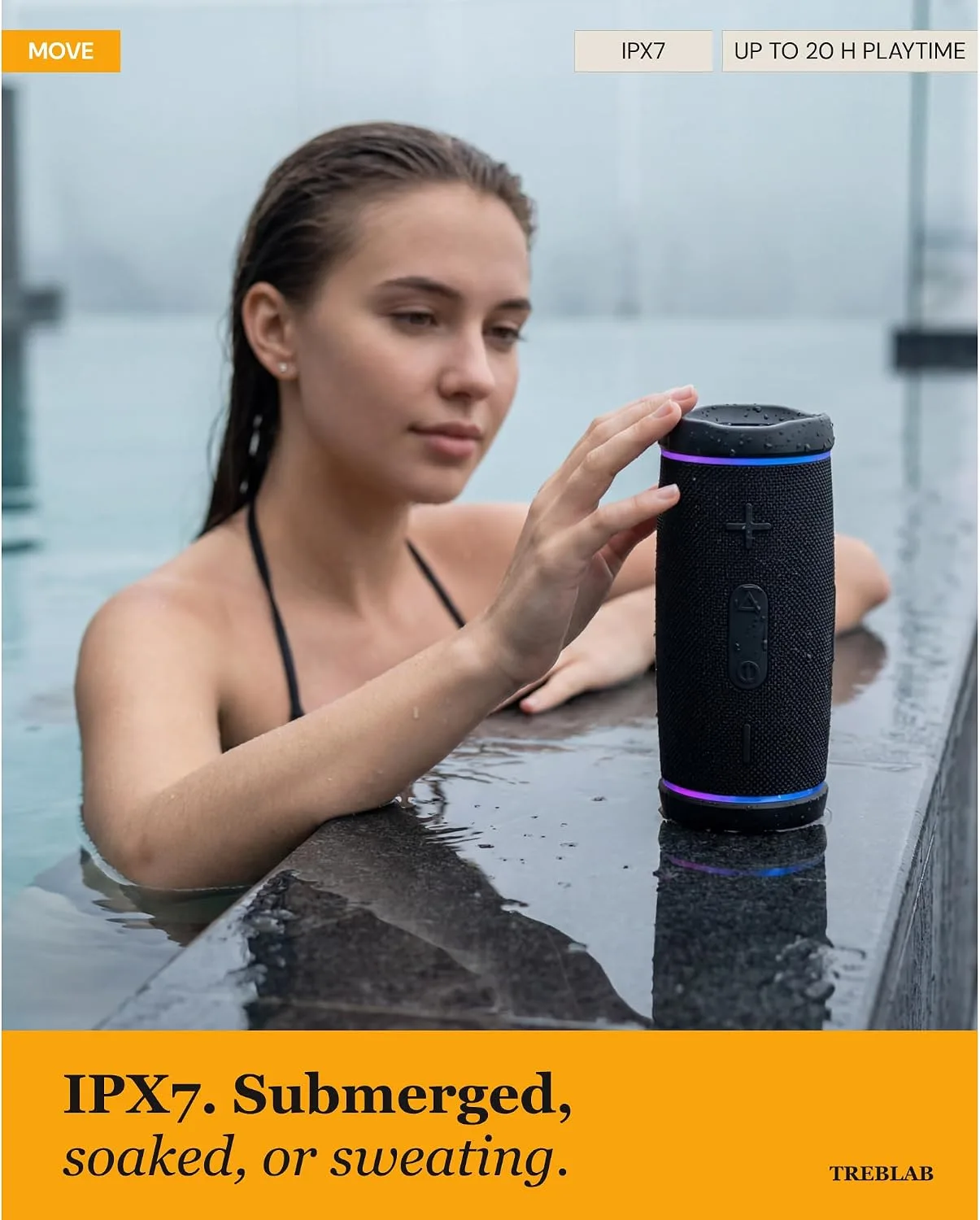 TREBLAB HD77 Waterproof Bluetooth Speaker, 30W Deep Bass, RGB Light, 20H