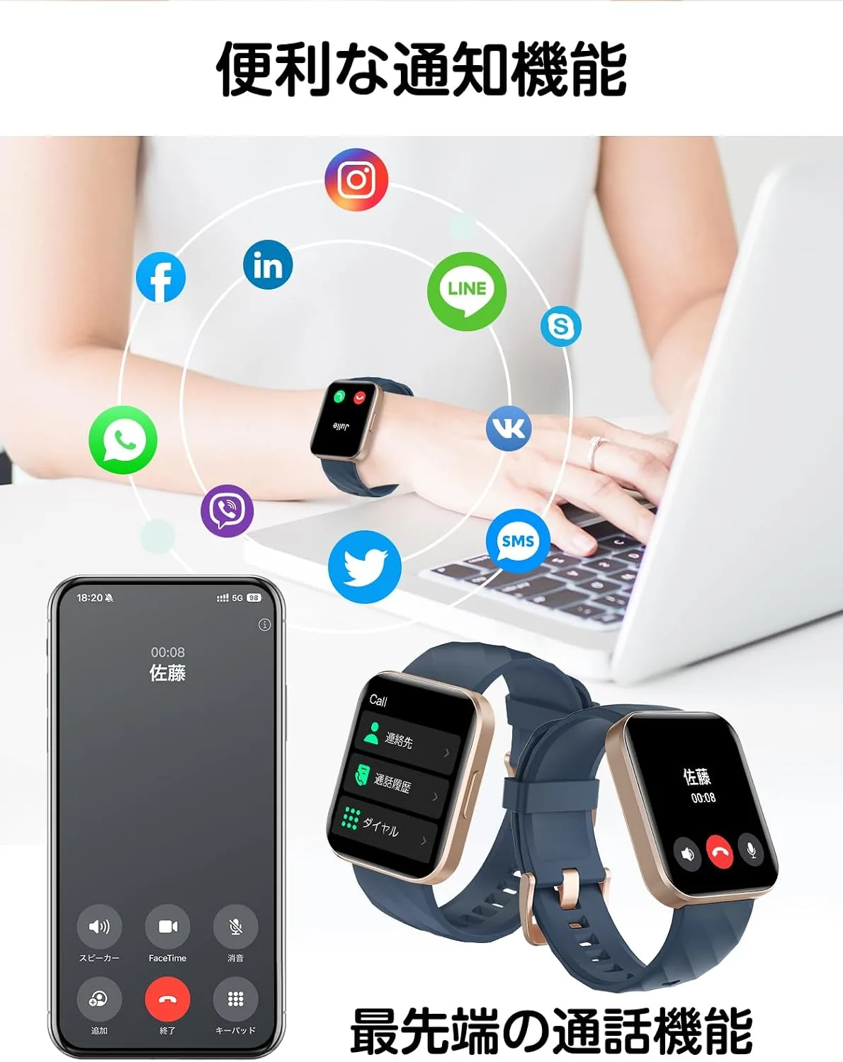 Smart Watch for Women Men, Answer/Make Calls, for iPhone/Android Blue
