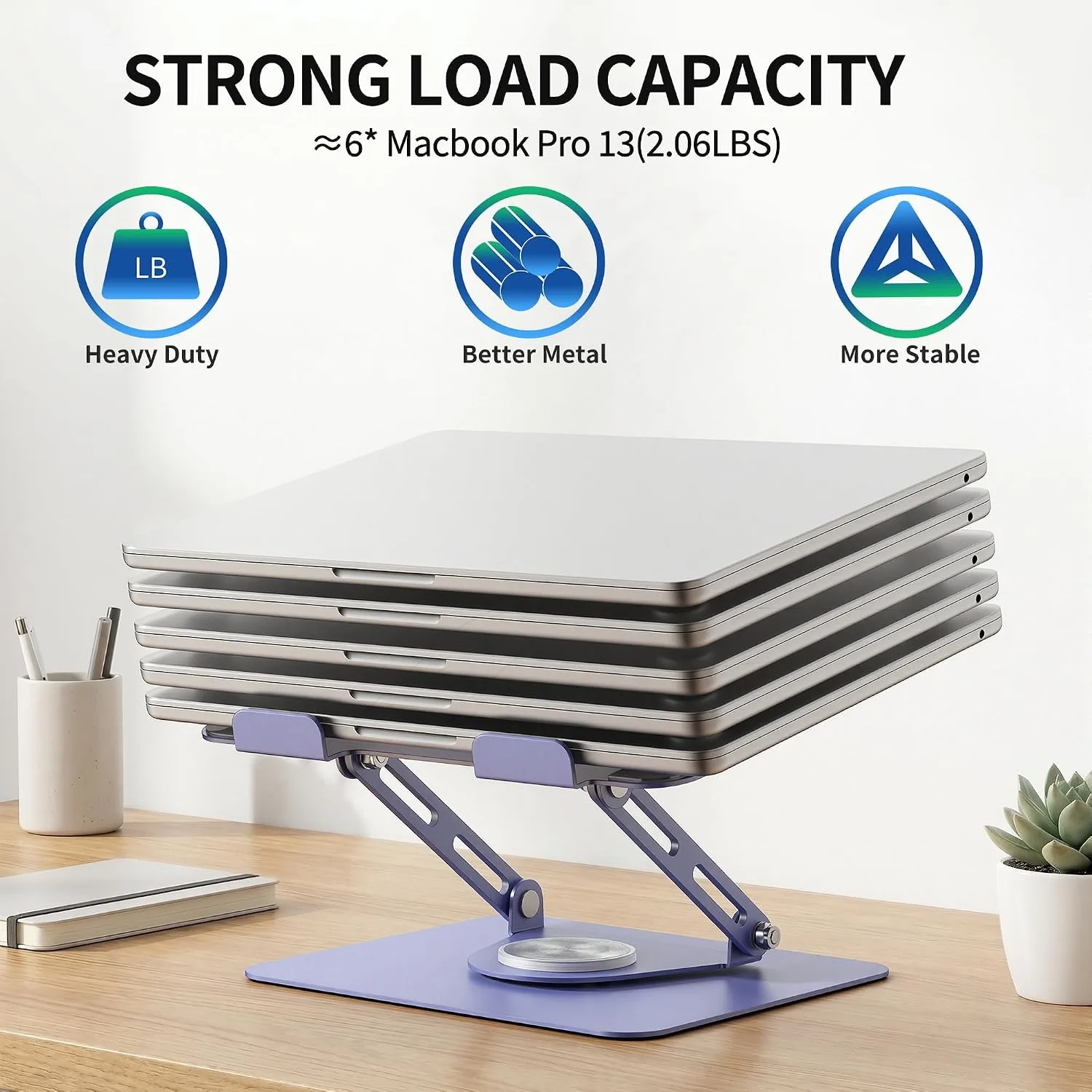 ALASHI Laptop Stand for Desk with 360° Rotating Base, Multi-Angle Adjustable Laptop Stands, Foldable Laptop Riser Compatible with 10 to 17 Inches PC Computer, Purple