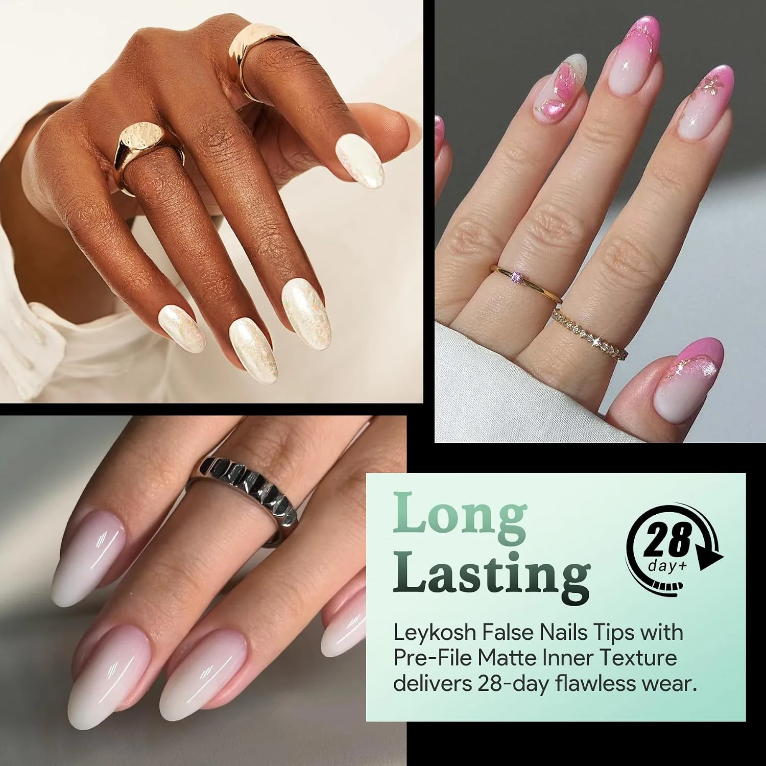 Leykosh Medium Round Nail Tips, 15 Sizes 330 PCS Clear Gel Tips