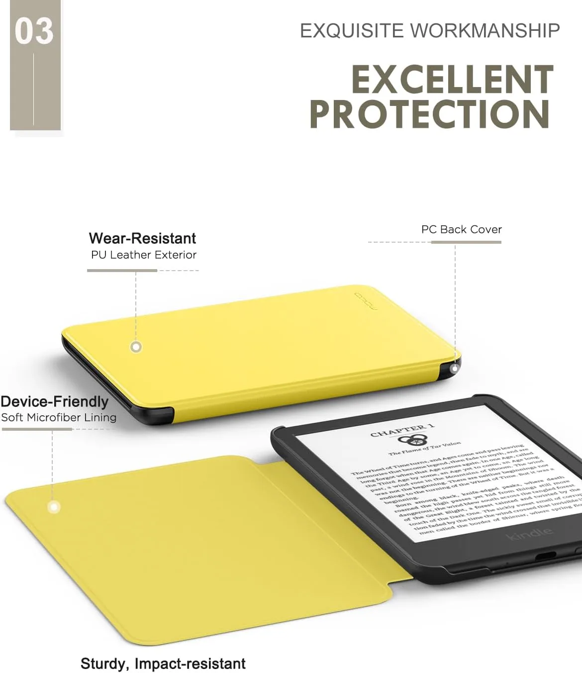 MoKo Case for 6" Amazon Kindle Basic 11th Gen 2024/2022, Light Yellow