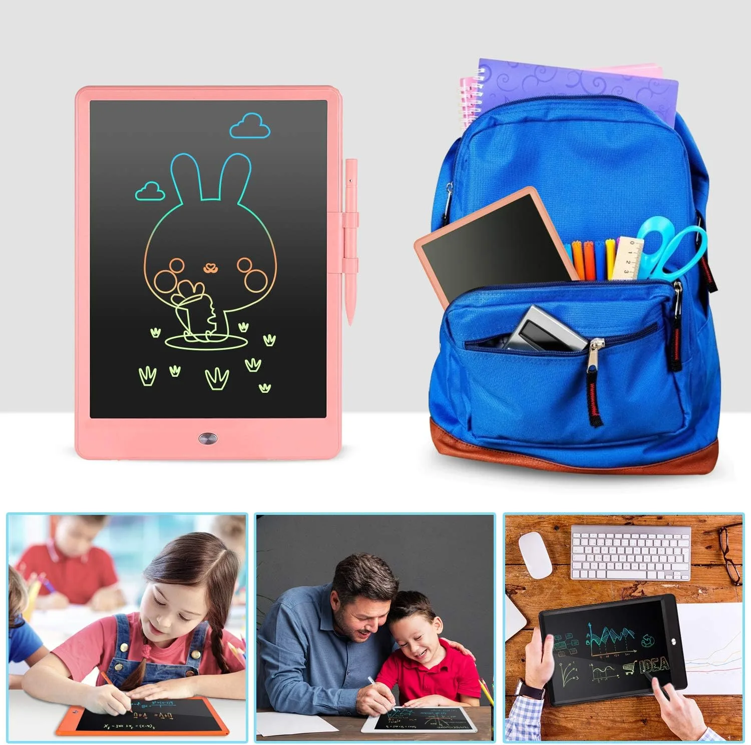 2 Pack LCD Writing Tablet with Bag for Kids, 10 Colorful Screen Drawing Board Doodle Pad, Gift for 3-6 Years Old Boy Girl (Blue+Pink)