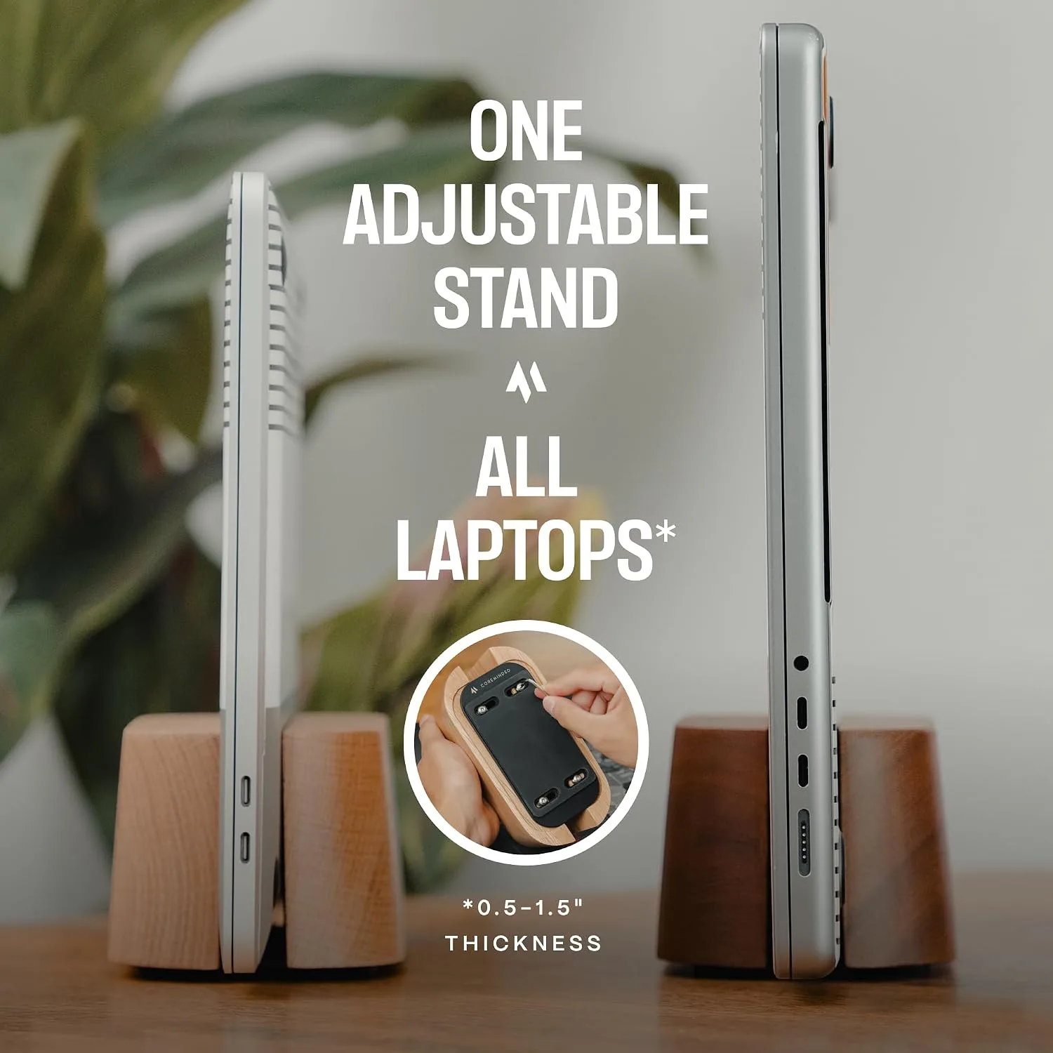 COREMINDED Adjustable Vertical Laptop Stand for Desk, Wooden Laptop Holder, MacBook Pro Stand, Wood Mac Air Dock (Solid Walnut)