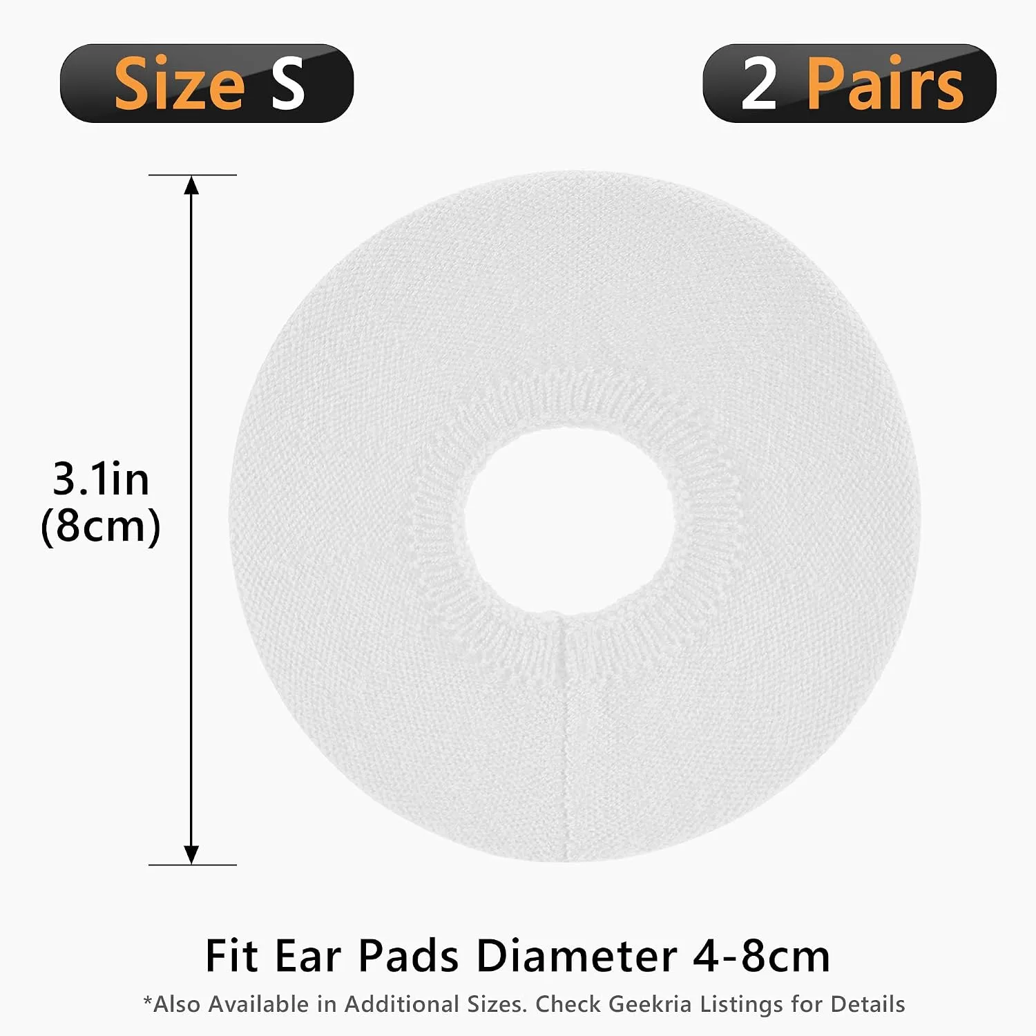 Geekria 2 Pairs Knit Headphones Ear Covers - Product Safety Certified - Washable & Stretchable Sanitary Earcup Protectors for On-Ear Headsets, Sweat Pads for Gym, Meeting (Size S/White)