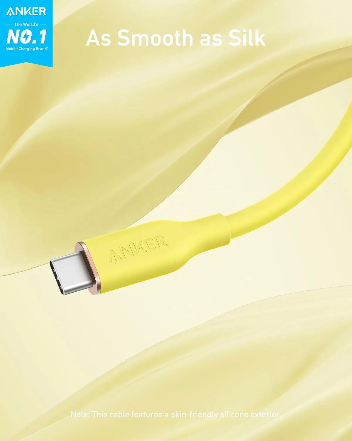 Anker USB C Cable, 240W Type C Fast Charging Cord (1-Pack, 6 ft, Yellow)