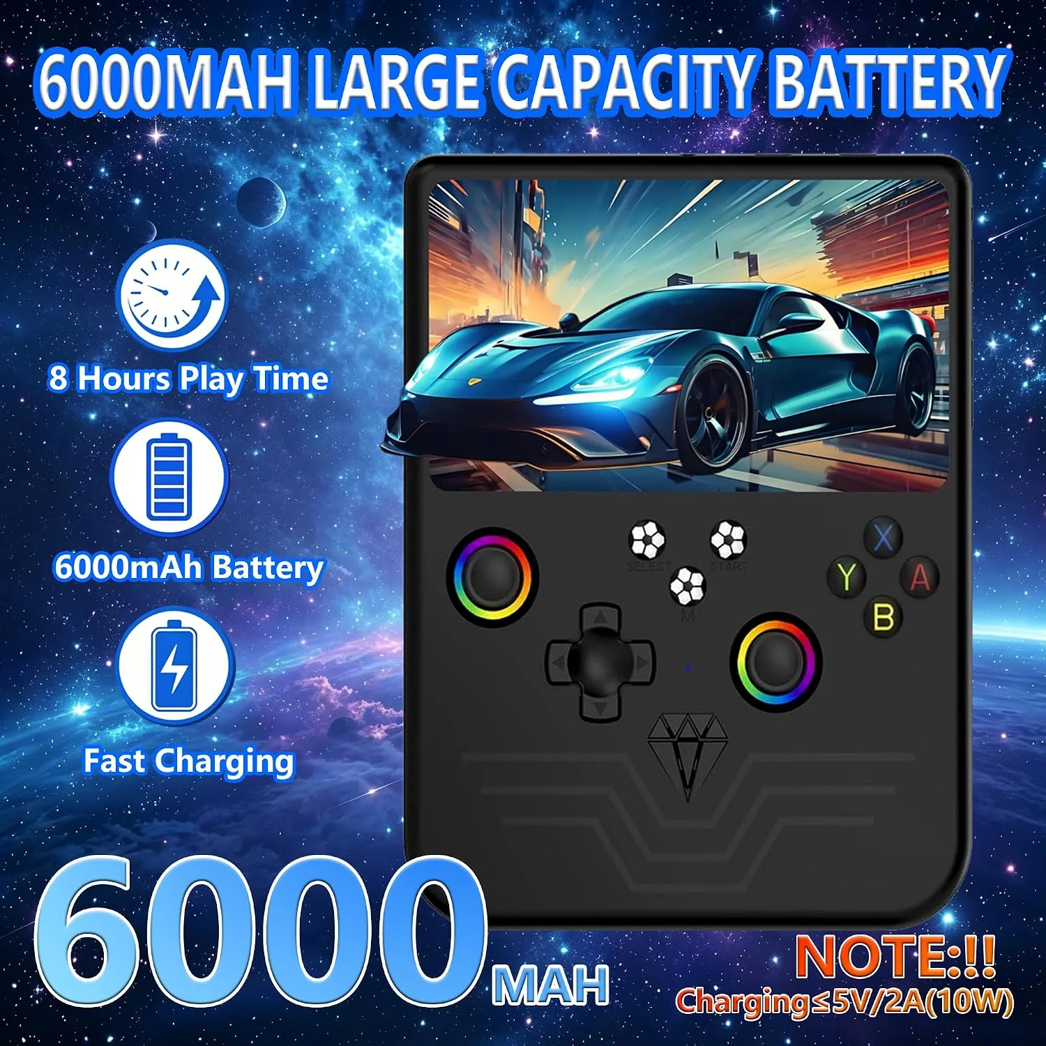 R60MAX Retro Handheld Gaming Console, 6.0-Inch HD IPS Screen, 6000mAh Battery, 40000+ Classic Games Pre-Installed, Save/Load State, Linux OS, Gift for Gamers (Black)