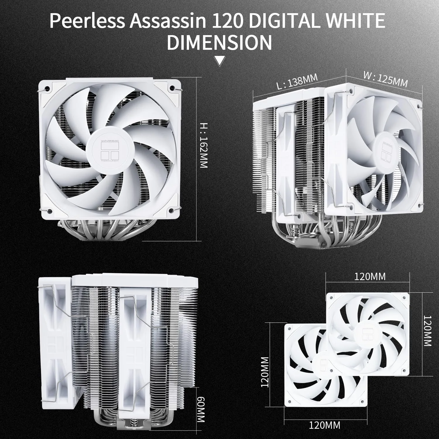Thermalright Peerless Assassin 120 Digital White CPU Cooler Air with 6X6mm Heatpipes, Magnetic Display Board Top Cover,Heatsink CPU Cooler, for AM4/AM5 and Intel lga1700/1851/1150/1151/1200