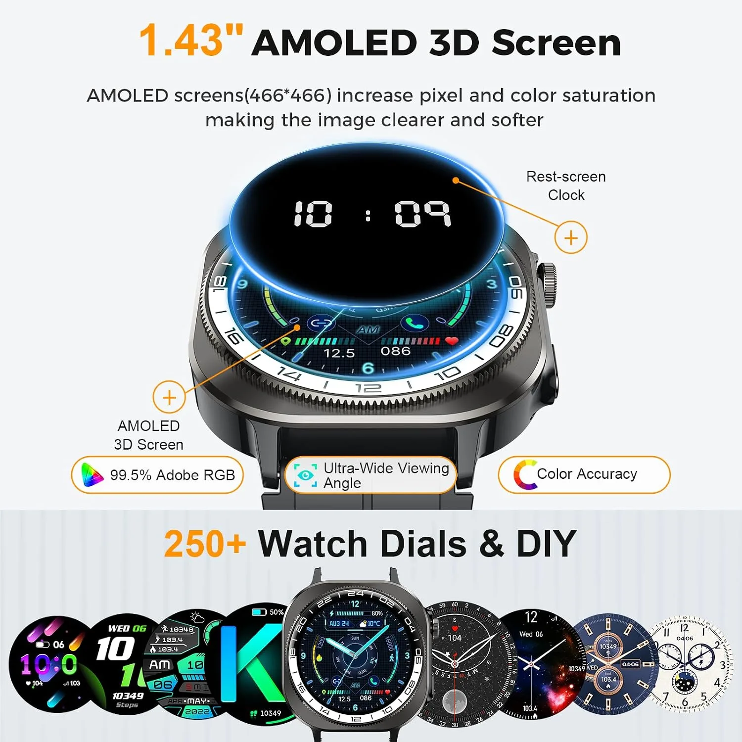 Smart Watch, 2026 AMOLED 1.43" Fitness Smartwatch for Men Women, Bluetooth 5.4 Call, 130+Sports Modes, 60+Days Flashlight, Heart Rate/Sleep Monitor, IP68 Waterproof Activity Tracker for Android iOS