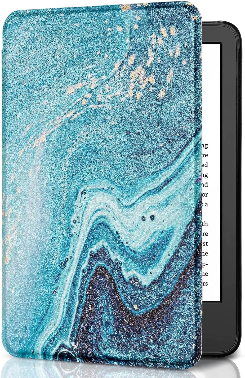 CoBak Case for All New TCL 6 Inch E-Reader 2024 and 2022 (11 Generation) - PU Leather Smart Cover, Auto Sleep and Wake,Teal Golden Flow Marble