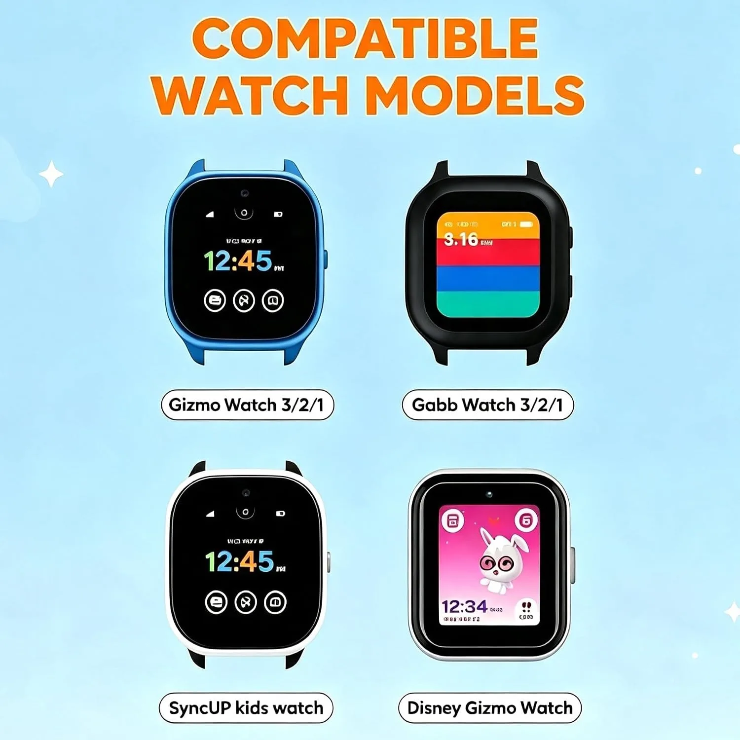 4 Pack Kids Scrunchie Bands Compatible with Gizmo Watch 3 2 1/Gabb Watch 3e 3 2 1/Sync UP Watch/Cosmo Jr Track Watch, 20mm Stretchy Solo Loop Cute Band for Boys & Girls