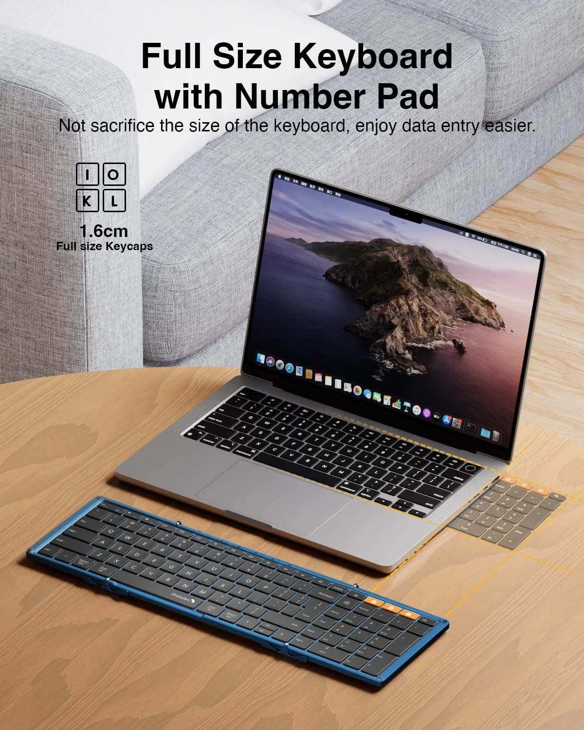 ProtoArc XK01 Full-Size Foldable Bluetooth Keyboard for Travel, Blue