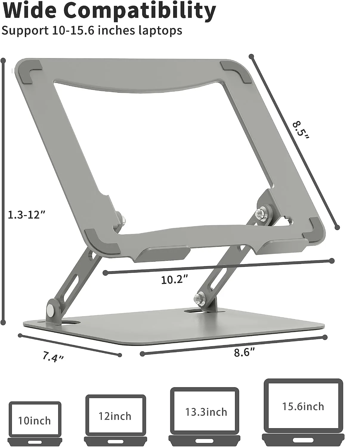 SOUNDANCE Laptop Stand, Heavy Metal Riser, 10-15.6", Light Grey