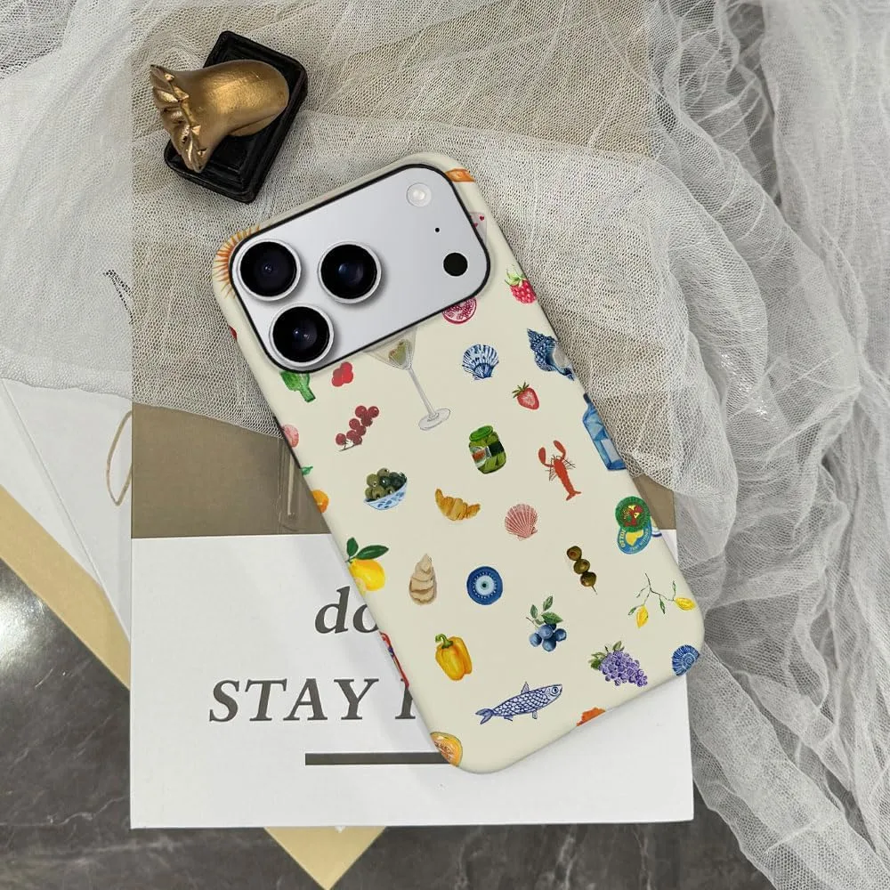 Case Compatible with iPhone 18 Pro/iPhone 17 Pro,Fall Prevention Hybrid 2-Layer Hard Shell Phone Cover for Girls Boys,Aesthetic Fruit Lily Flower Fish