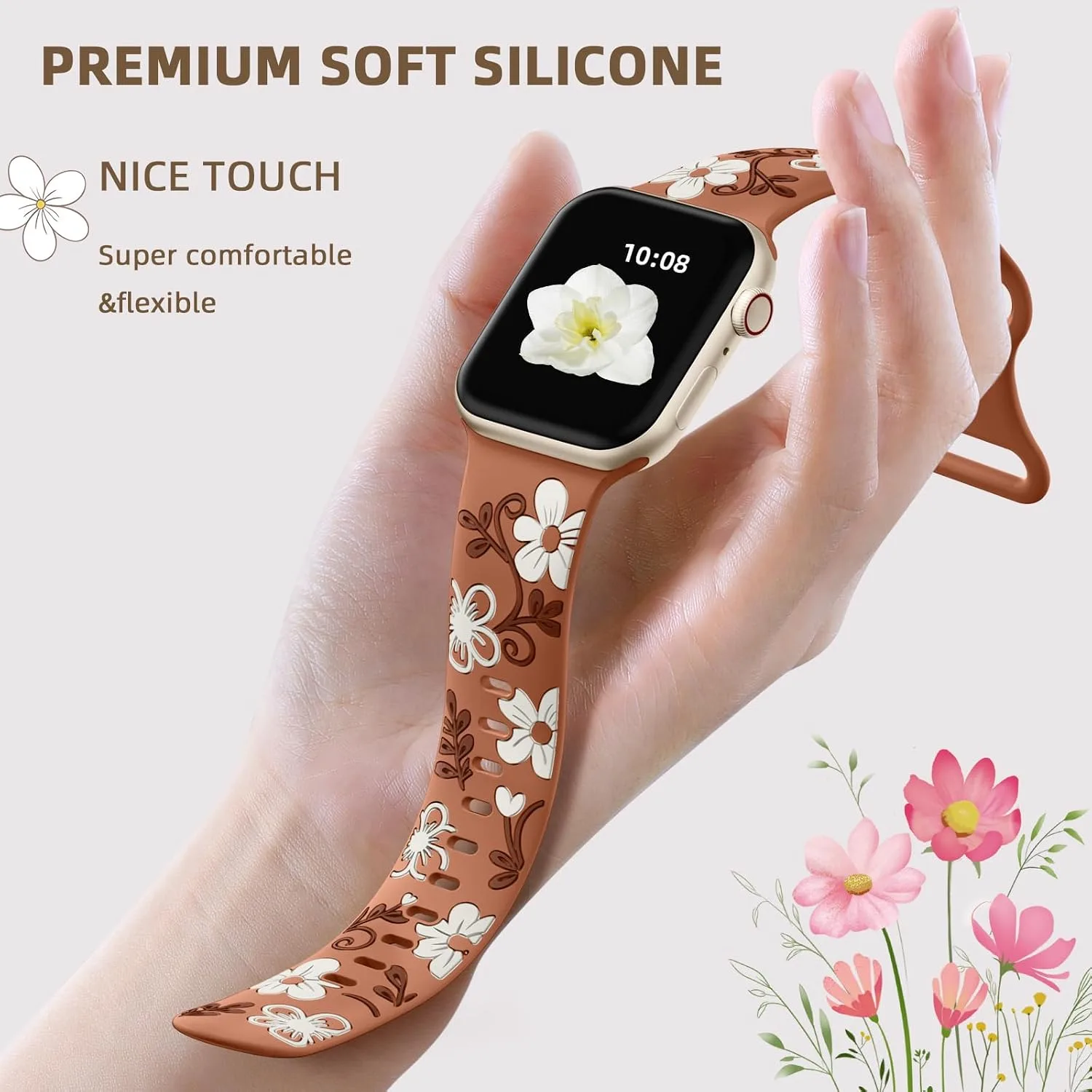 Witzon Floral Silicone Band Compatible with Apple Watch Bands For Women